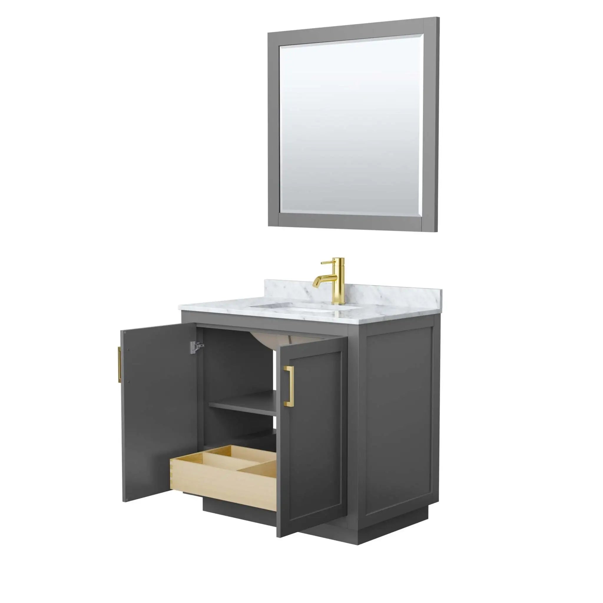 36" Miranda Single Bathroom Vanity in Dark Gray with Brushed Gold Trim & 34" Mirror by Wyndham