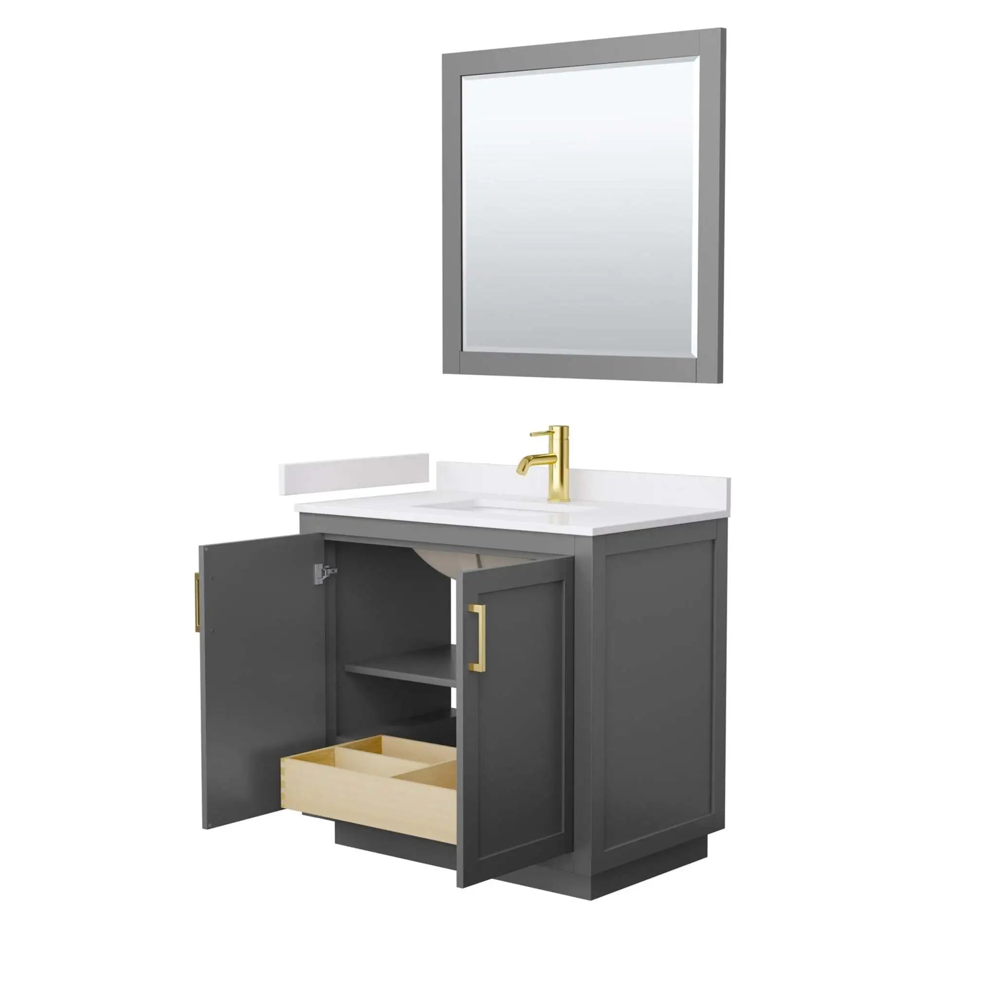 36" Miranda Single Bathroom Vanity in Dark Gray with Brushed Gold Trim & 34" Mirror by Wyndham