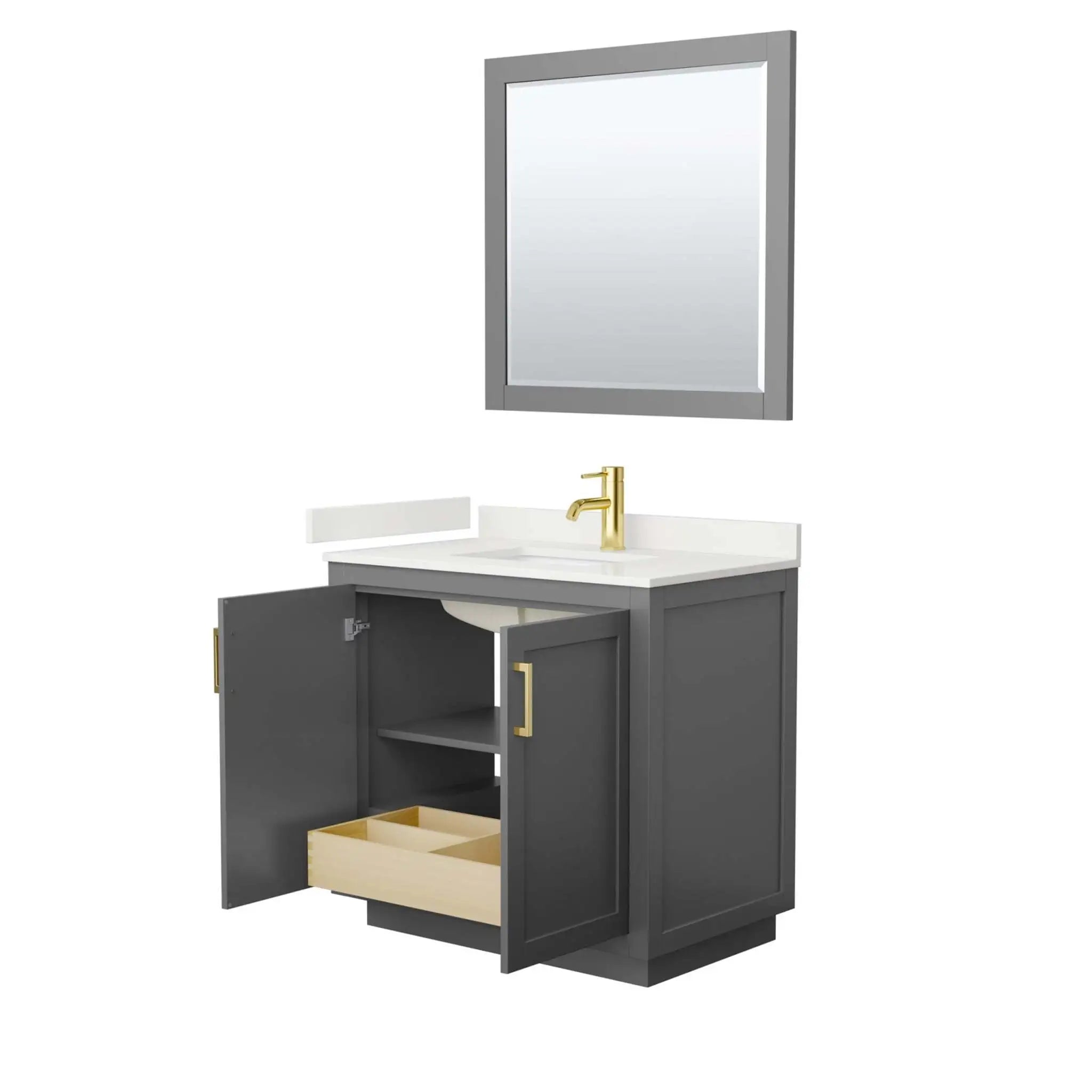 36" Miranda Single Bathroom Vanity in Dark Gray with Brushed Gold Trim & 34" Mirror by Wyndham