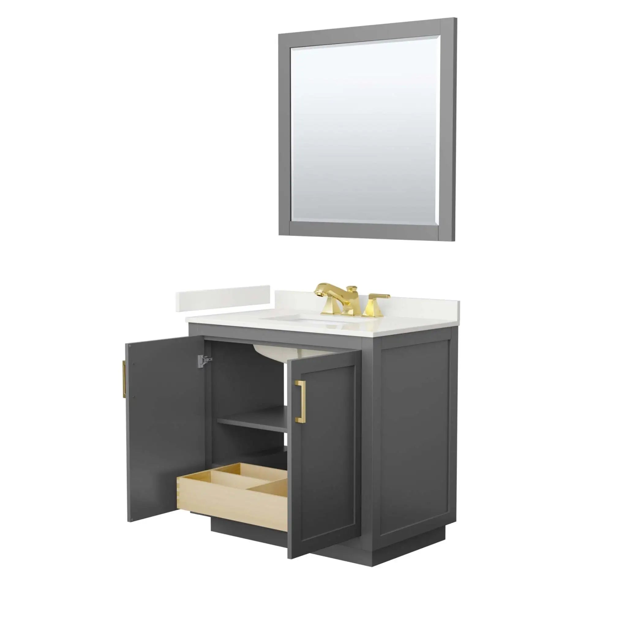 36" Miranda Single Bathroom Vanity in Dark Gray with Brushed Gold Trim & 34" Mirror by Wyndham