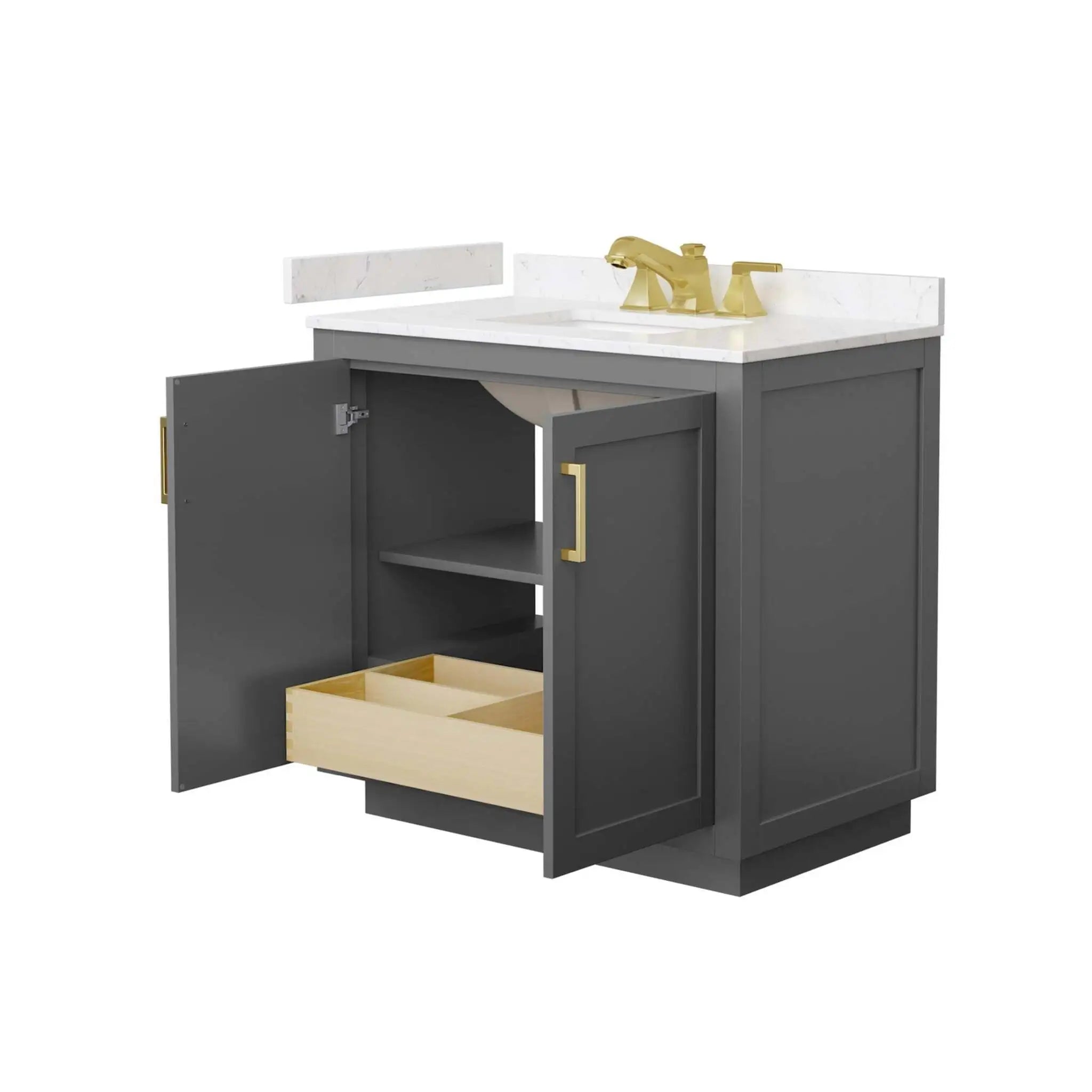 36" Miranda Single Bathroom Vanity in Dark Gray with Brushed Gold Trim by Wyndham