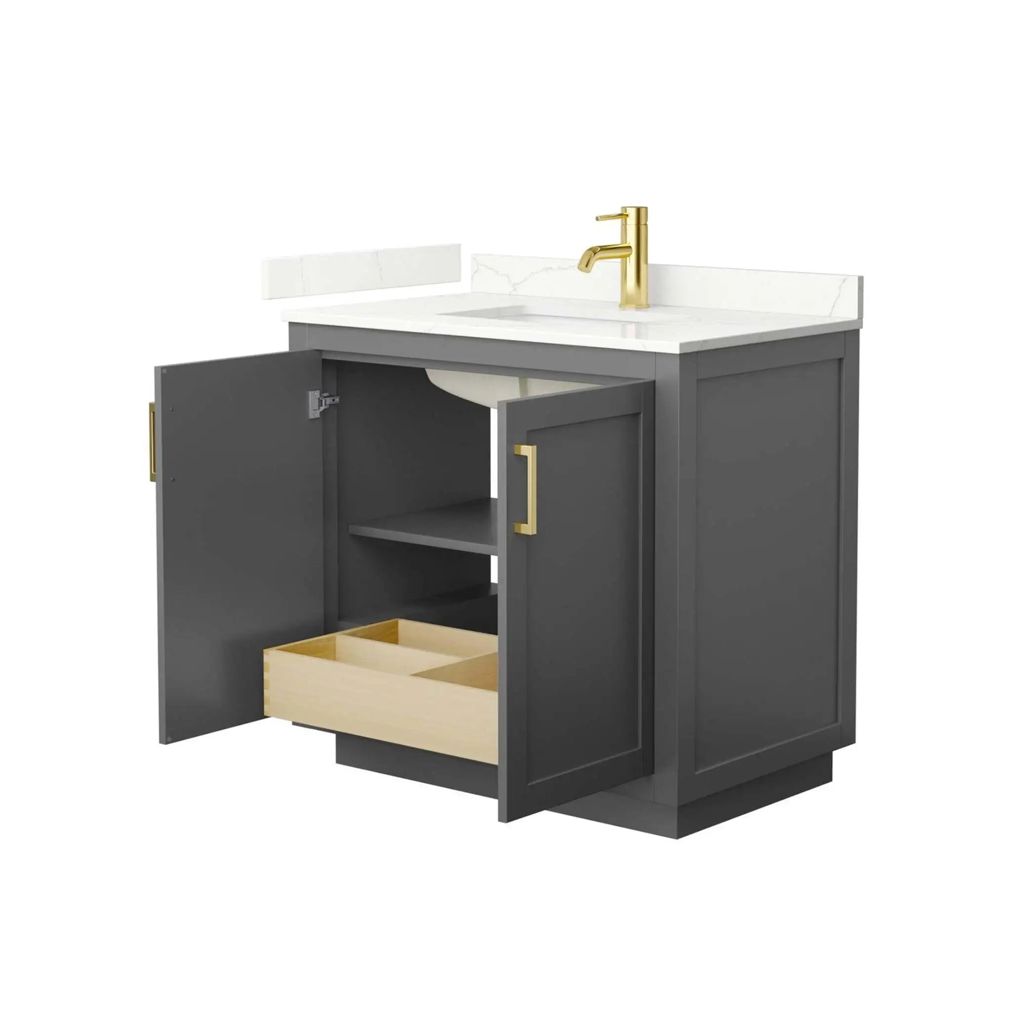 36" Miranda Single Bathroom Vanity in Dark Gray with Brushed Gold Trim by Wyndham