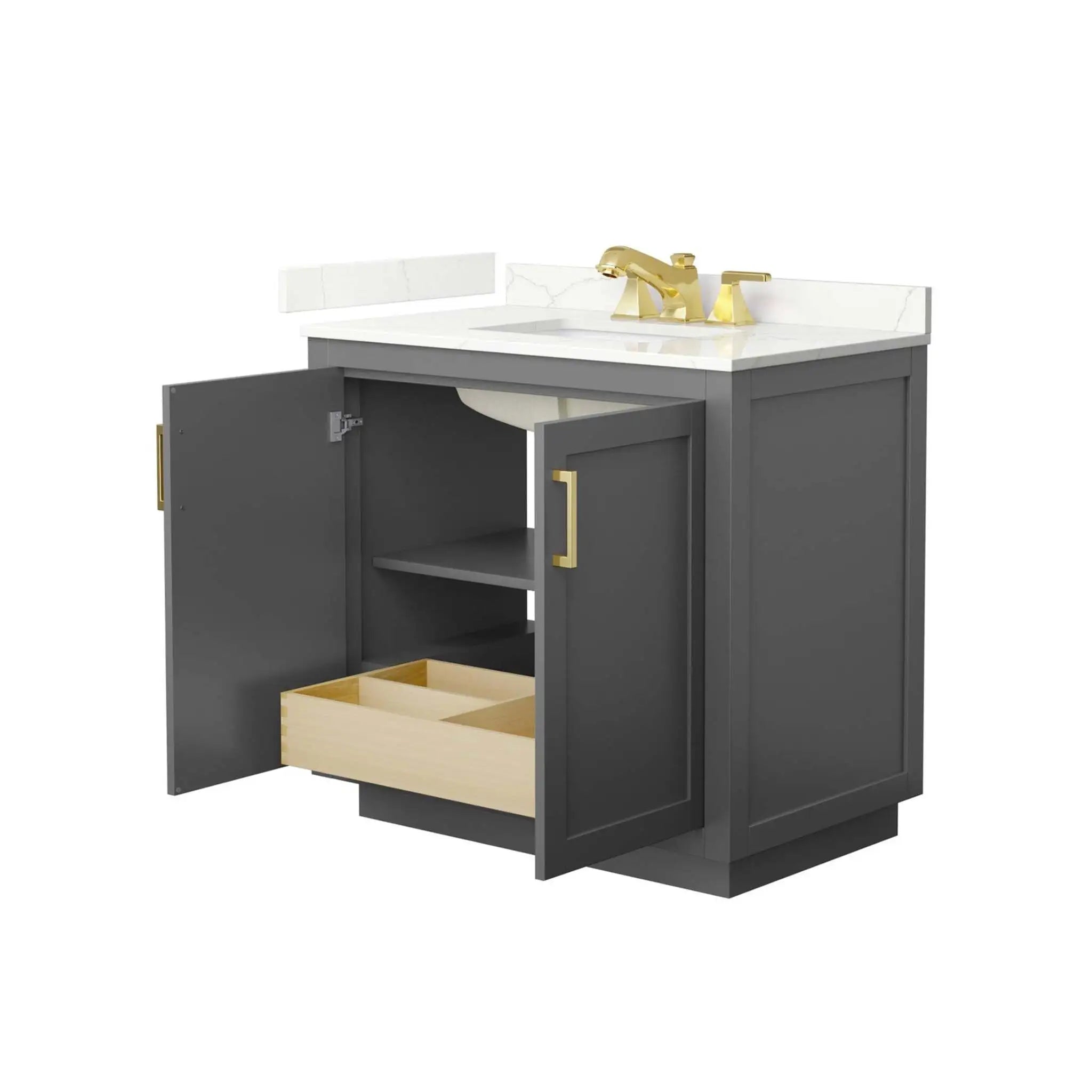 36" Miranda Single Bathroom Vanity in Dark Gray with Brushed Gold Trim by Wyndham