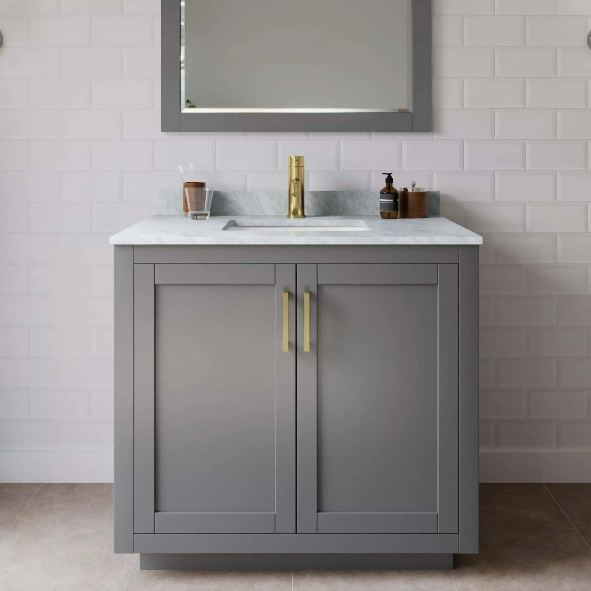 36" Miranda Single Bathroom Vanity in Dark Gray with Brushed Gold Trim by Wyndham