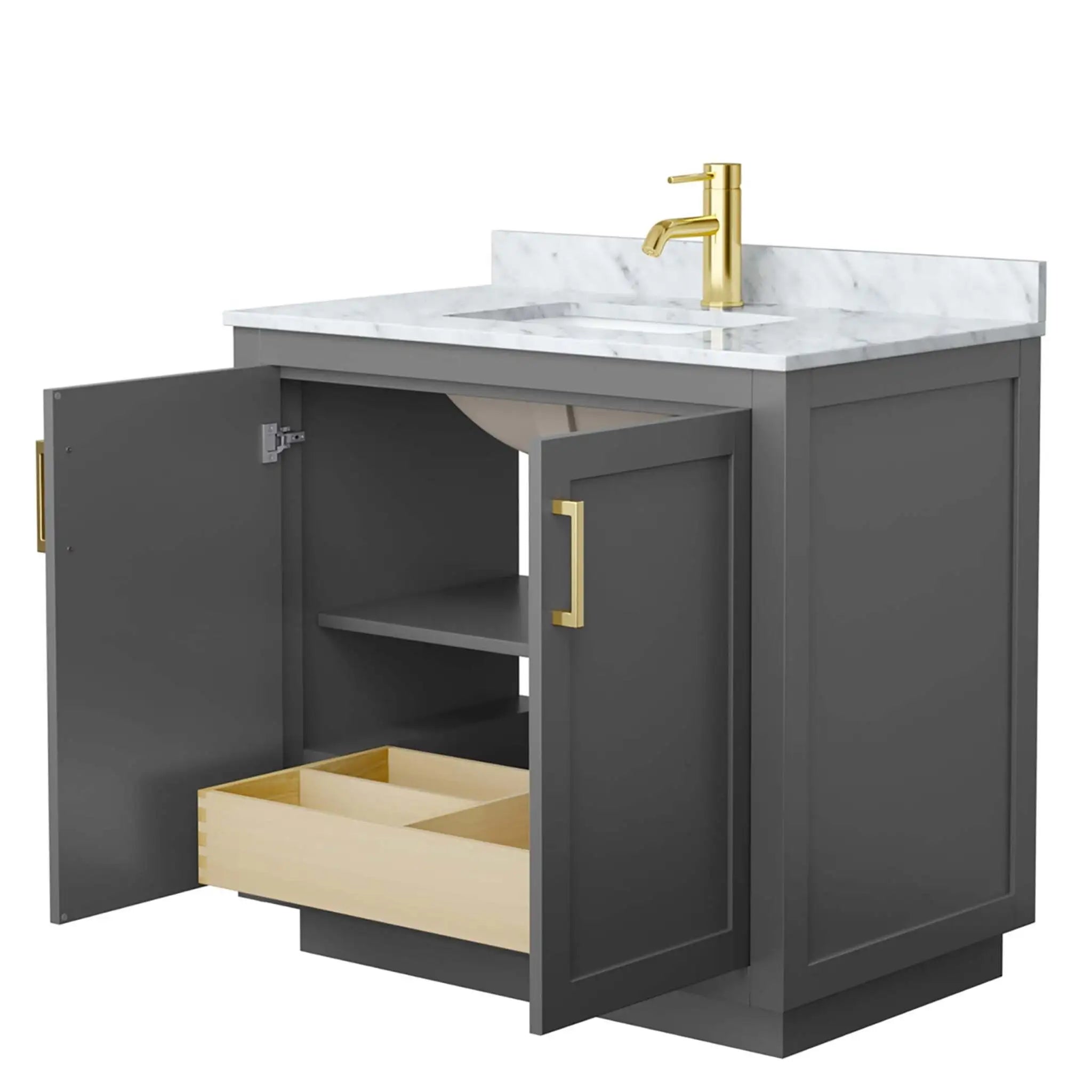 36" Miranda Single Bathroom Vanity in Dark Gray with Brushed Gold Trim by Wyndham
