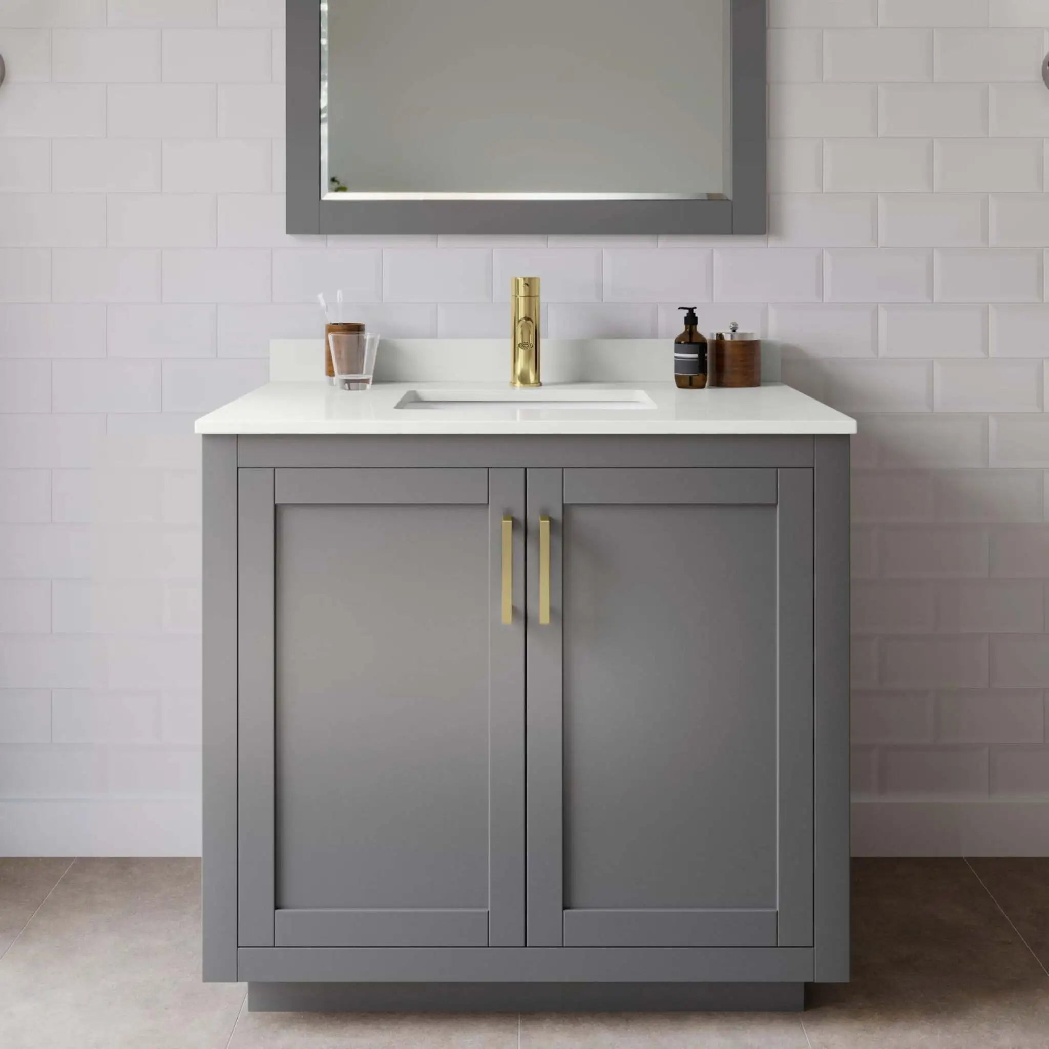 36" Miranda Single Bathroom Vanity in Dark Gray with Brushed Gold Trim by Wyndham