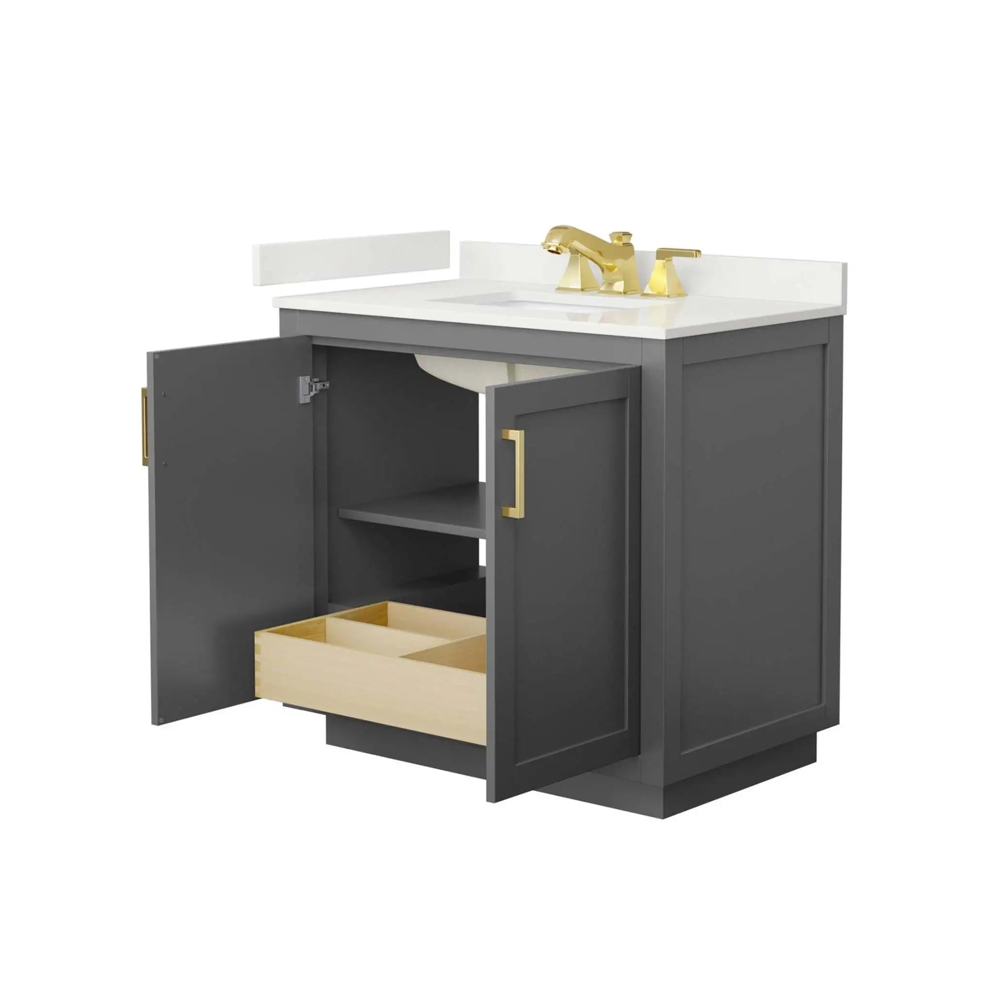 36" Miranda Single Bathroom Vanity in Dark Gray with Brushed Gold Trim by Wyndham