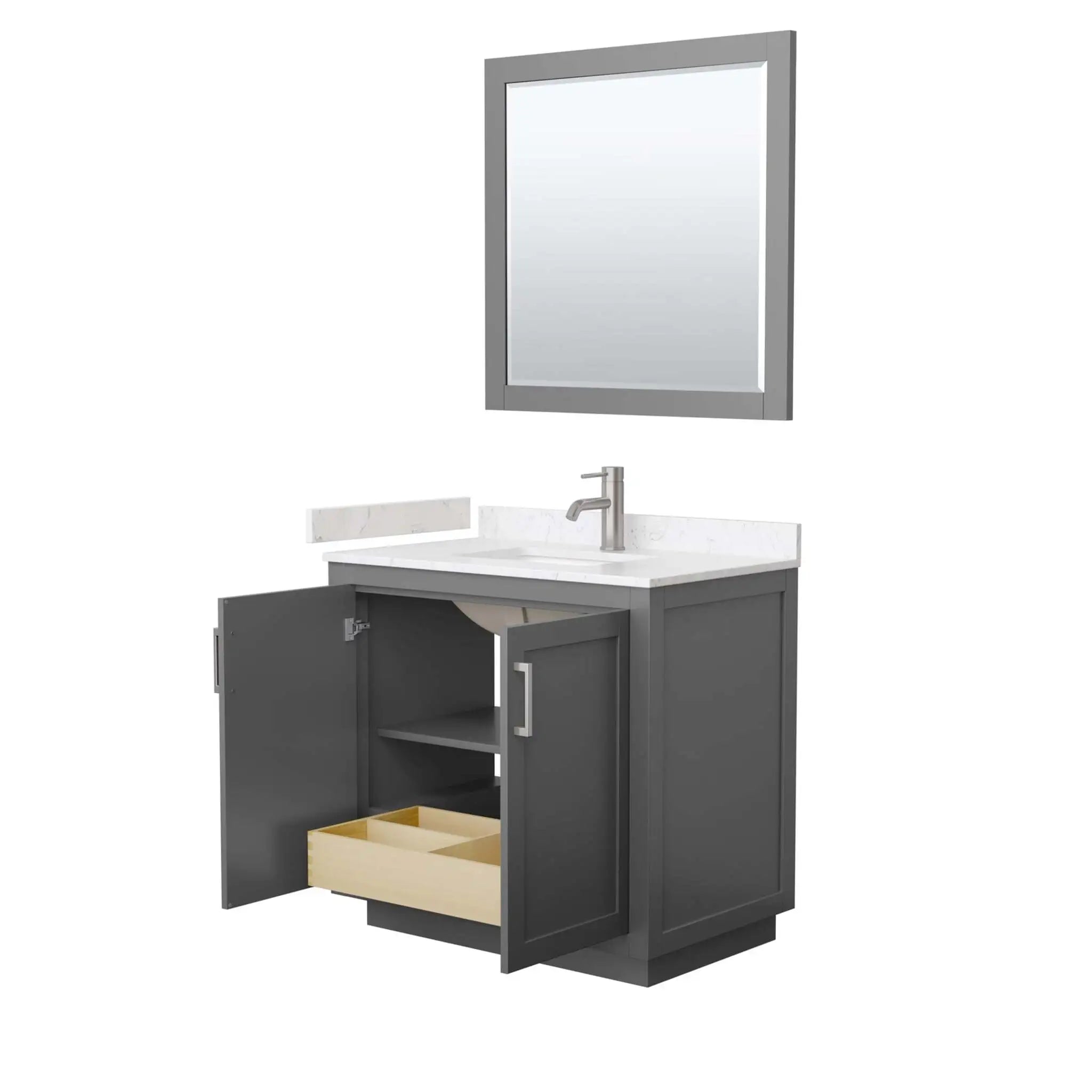 36" Miranda Single Bathroom Vanity in Dark Gray with Brushed Nickel Trim & 34" Mirror by Wyndham