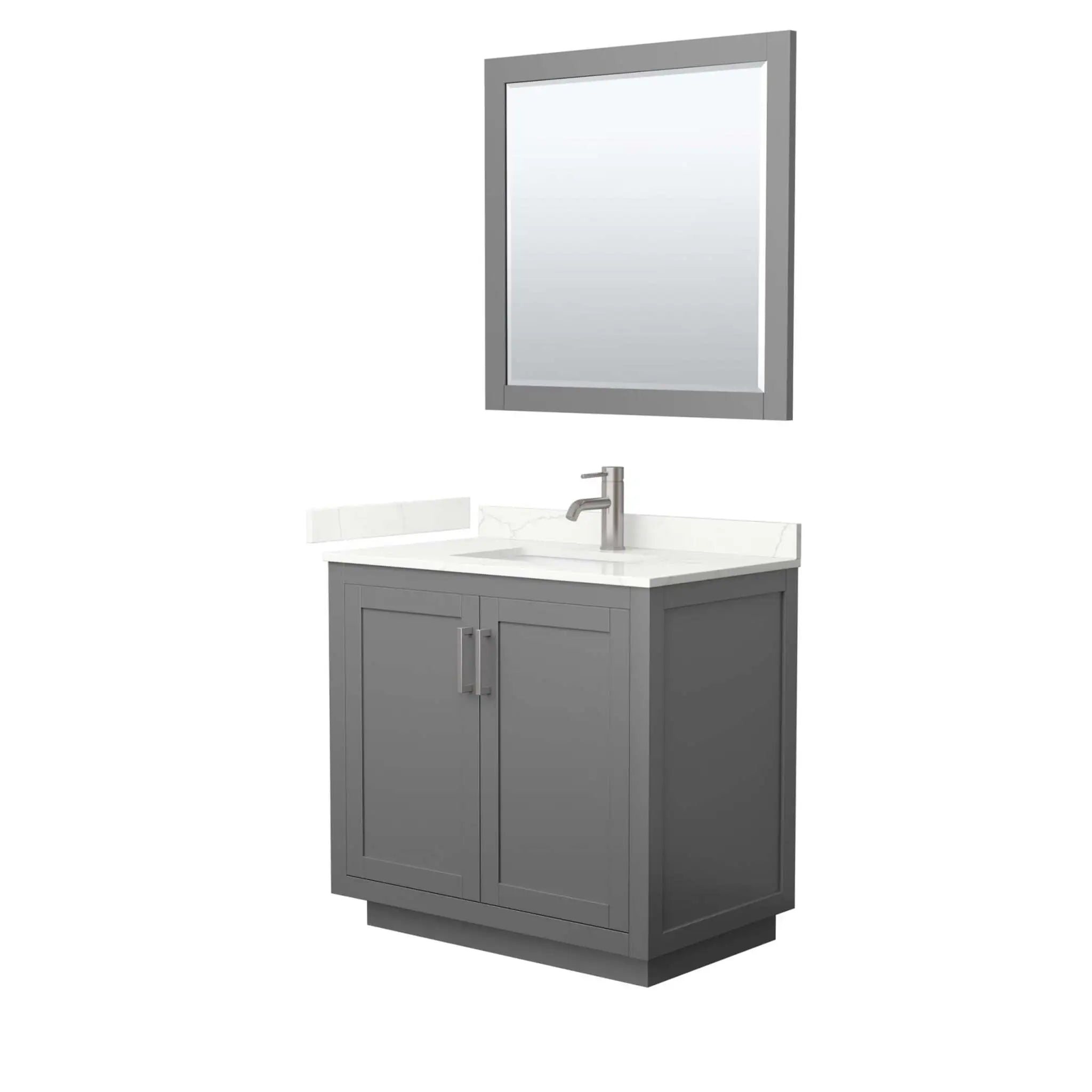 36" Miranda Single Bathroom Vanity in Dark Gray with Brushed Nickel Trim & 34" Mirror by Wyndham