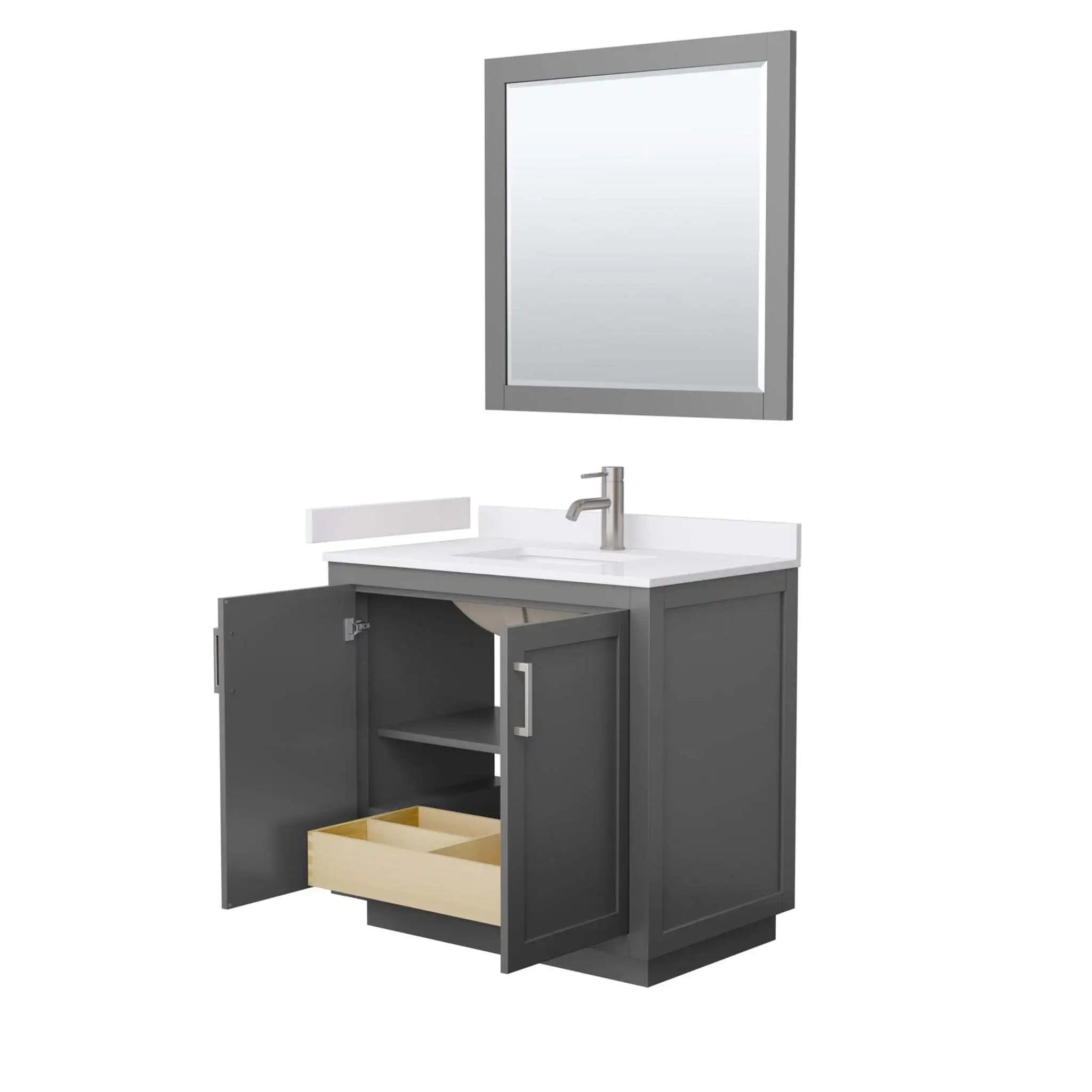 36" Miranda Single Bathroom Vanity in Dark Gray with Brushed Nickel Trim & 34" Mirror by Wyndham