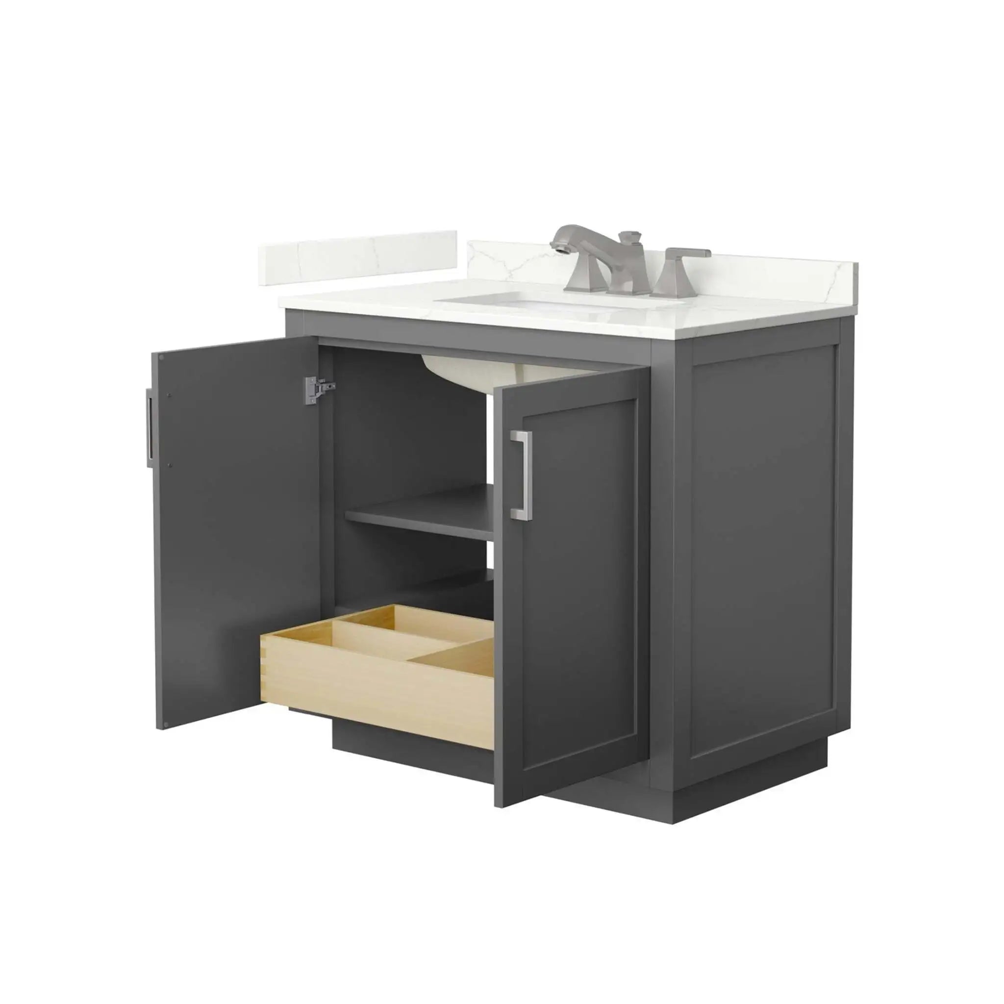 36" Miranda Single Bathroom Vanity in Dark Gray with Brushed Nickel Trim by Wyndham