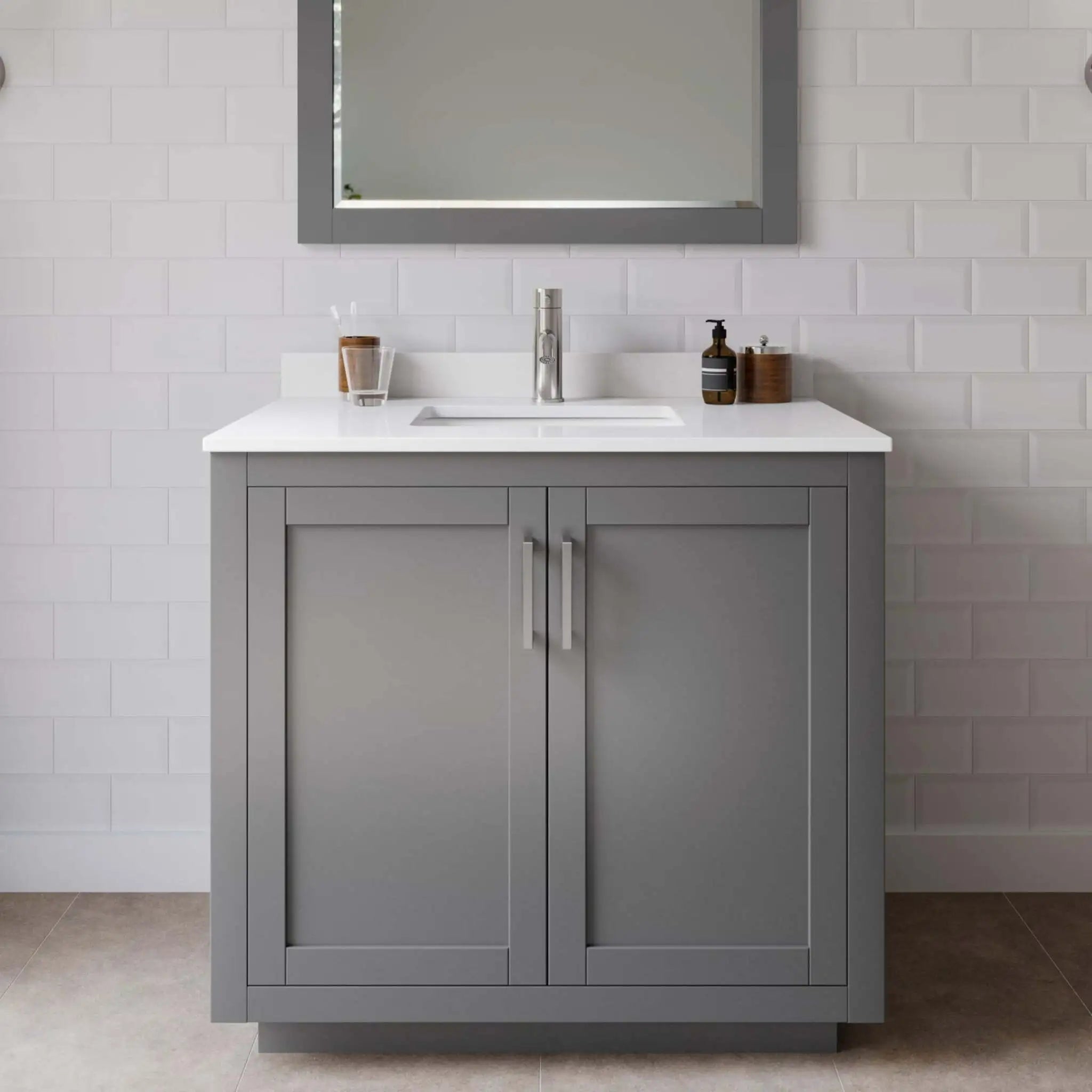 36" Miranda Single Bathroom Vanity in Dark Gray with Brushed Nickel Trim by Wyndham