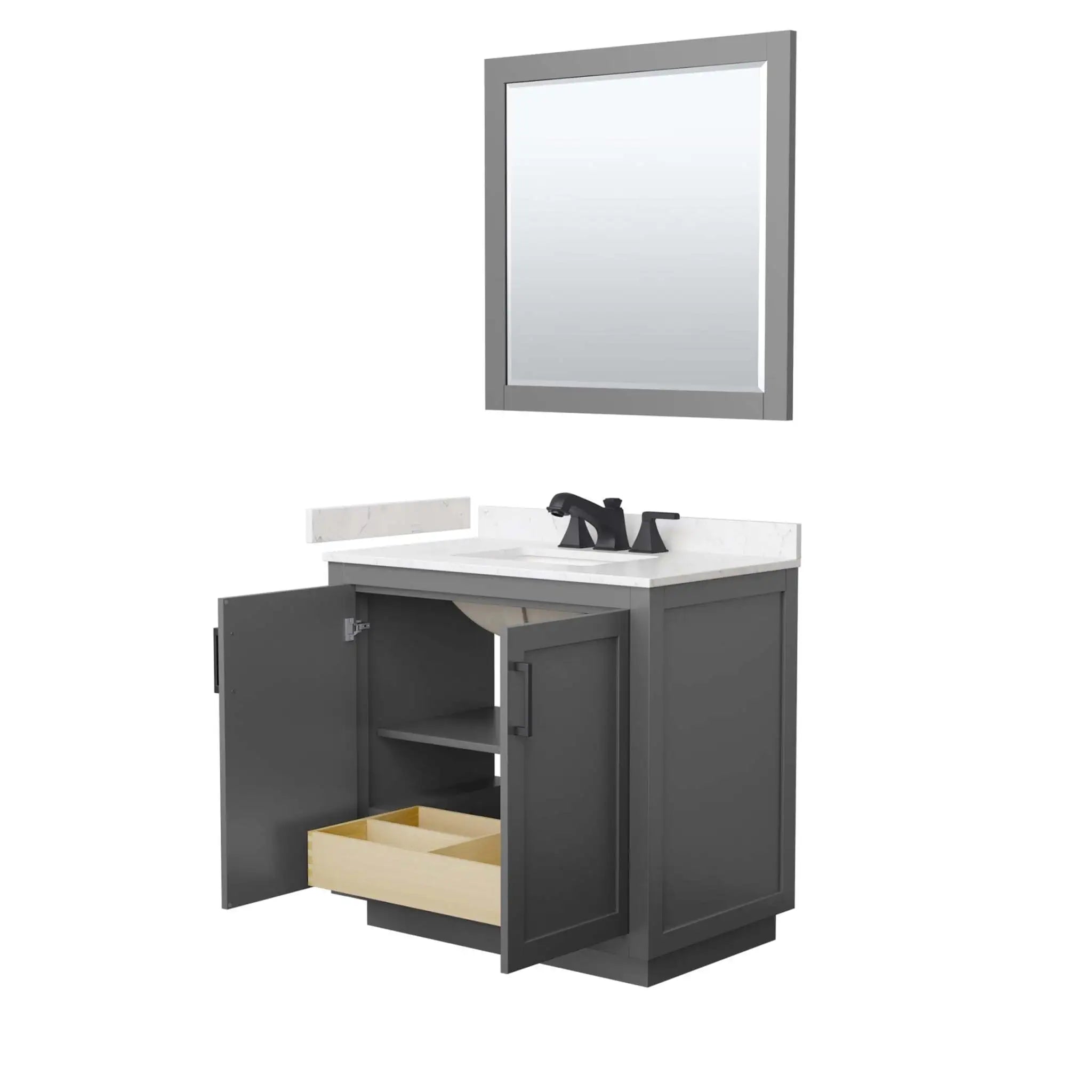 36" Miranda Single Bathroom Vanity in Dark Gray with Matte Black Trim & 34" Mirror by Wyndham