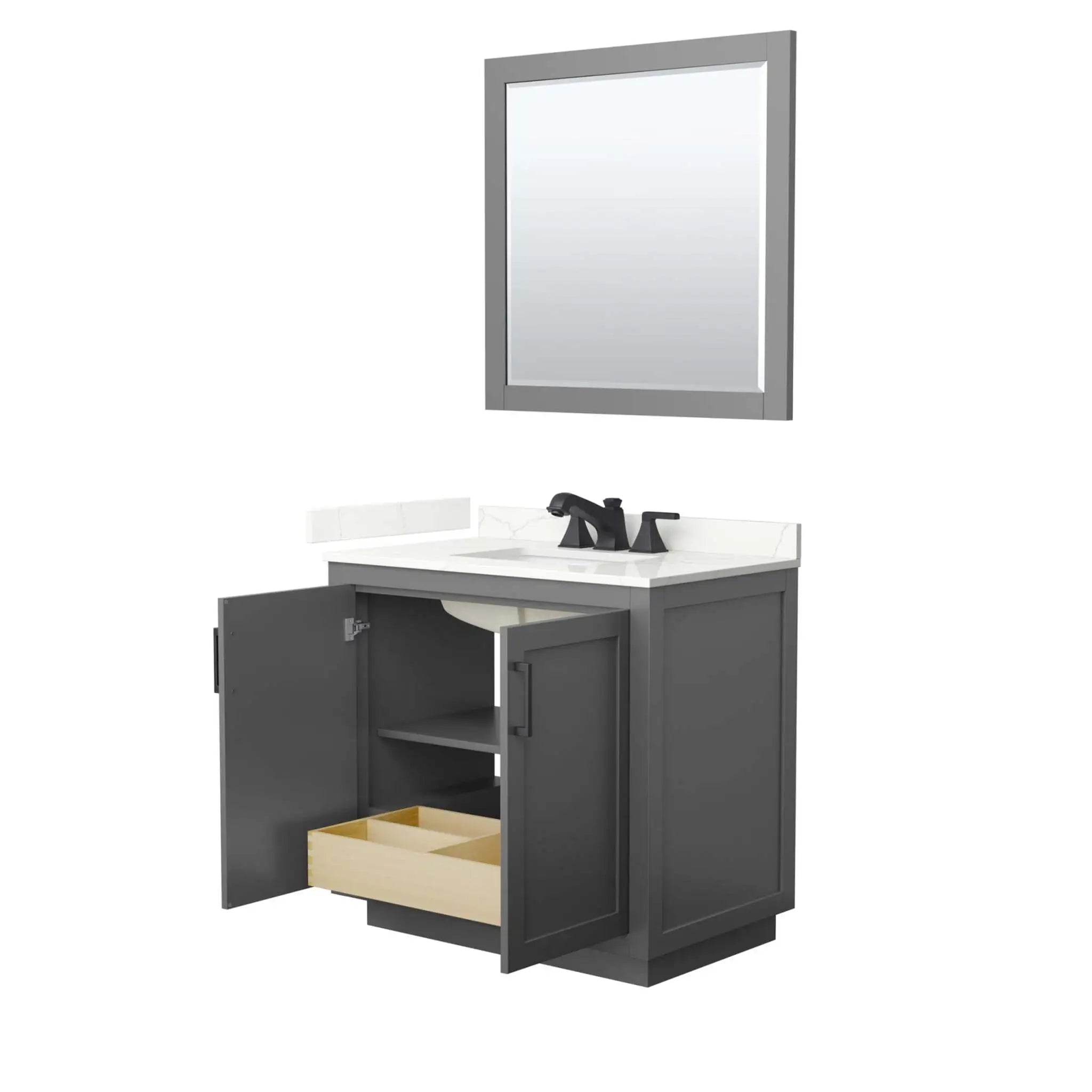 36" Miranda Single Bathroom Vanity in Dark Gray with Matte Black Trim & 34" Mirror by Wyndham