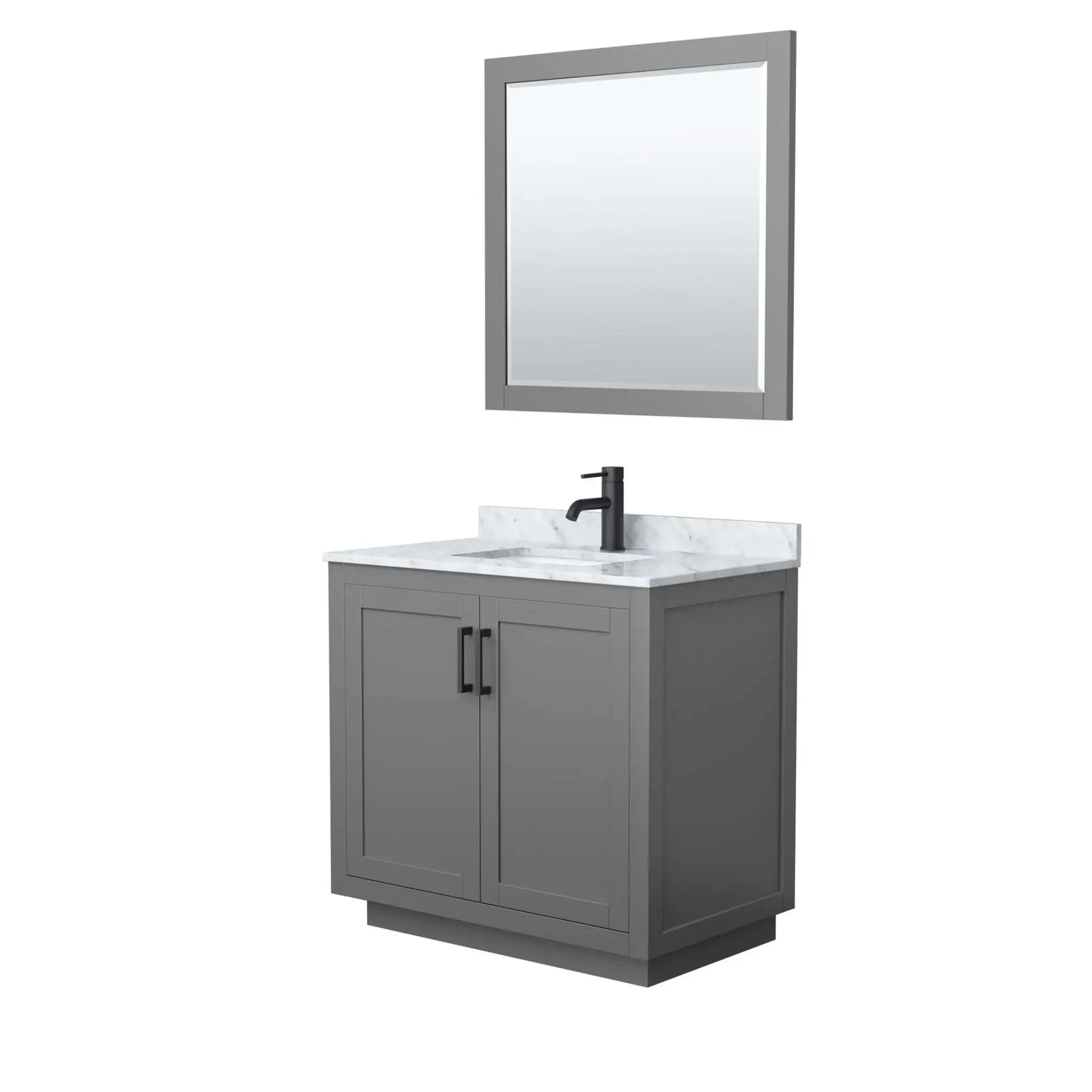 36" Miranda Single Bathroom Vanity in Dark Gray with Matte Black Trim & 34" Mirror by Wyndham