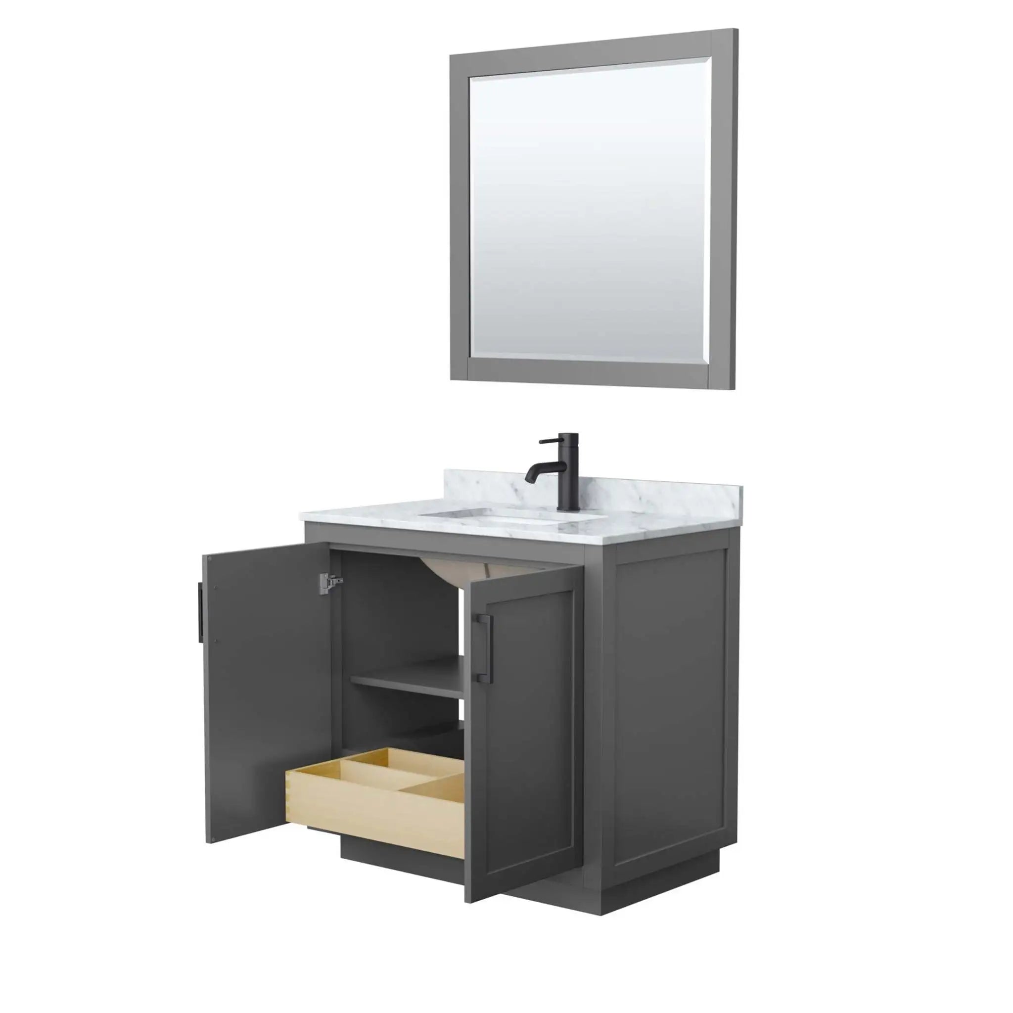 36" Miranda Single Bathroom Vanity in Dark Gray with Matte Black Trim & 34" Mirror by Wyndham