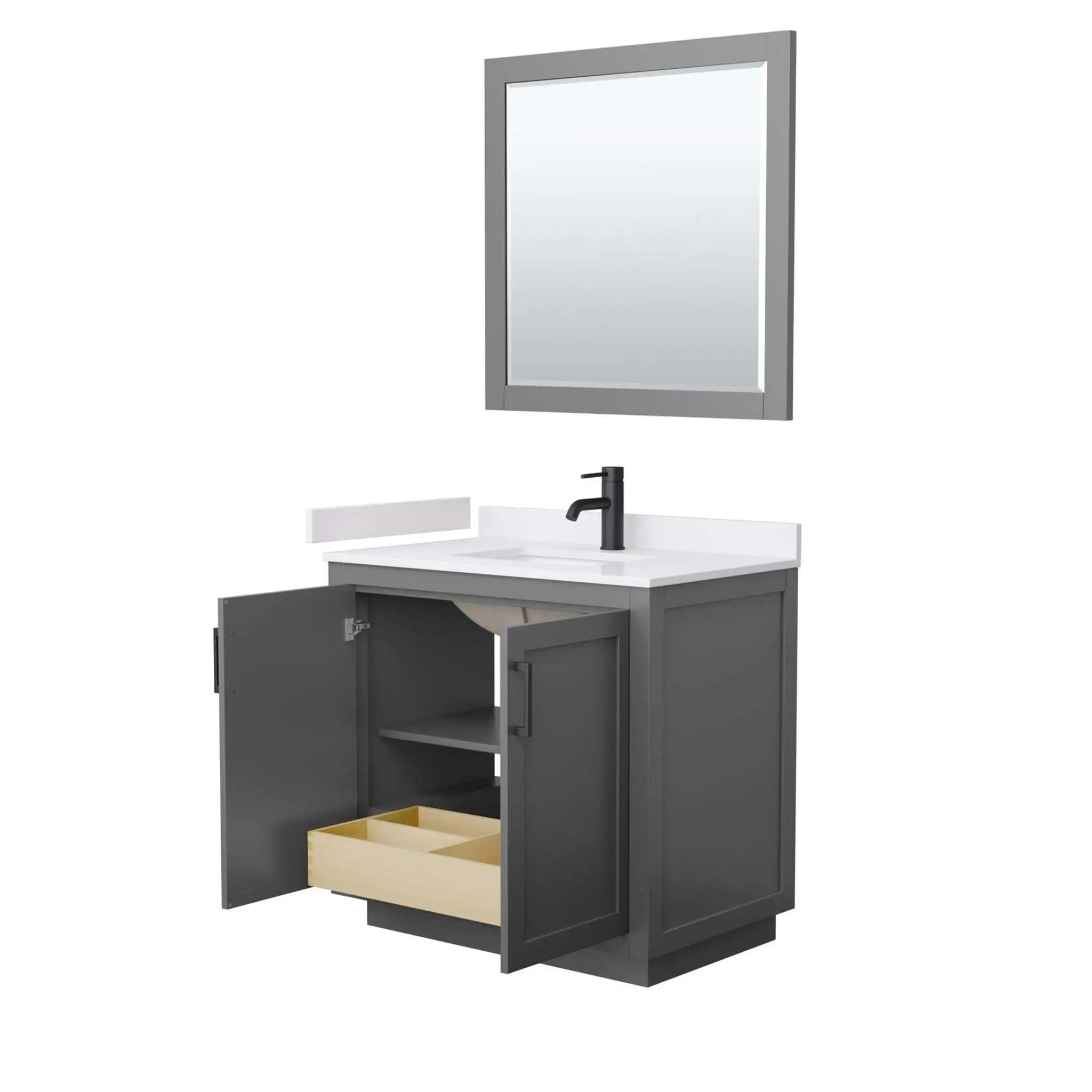 36" Miranda Single Bathroom Vanity in Dark Gray with Matte Black Trim & 34" Mirror by Wyndham