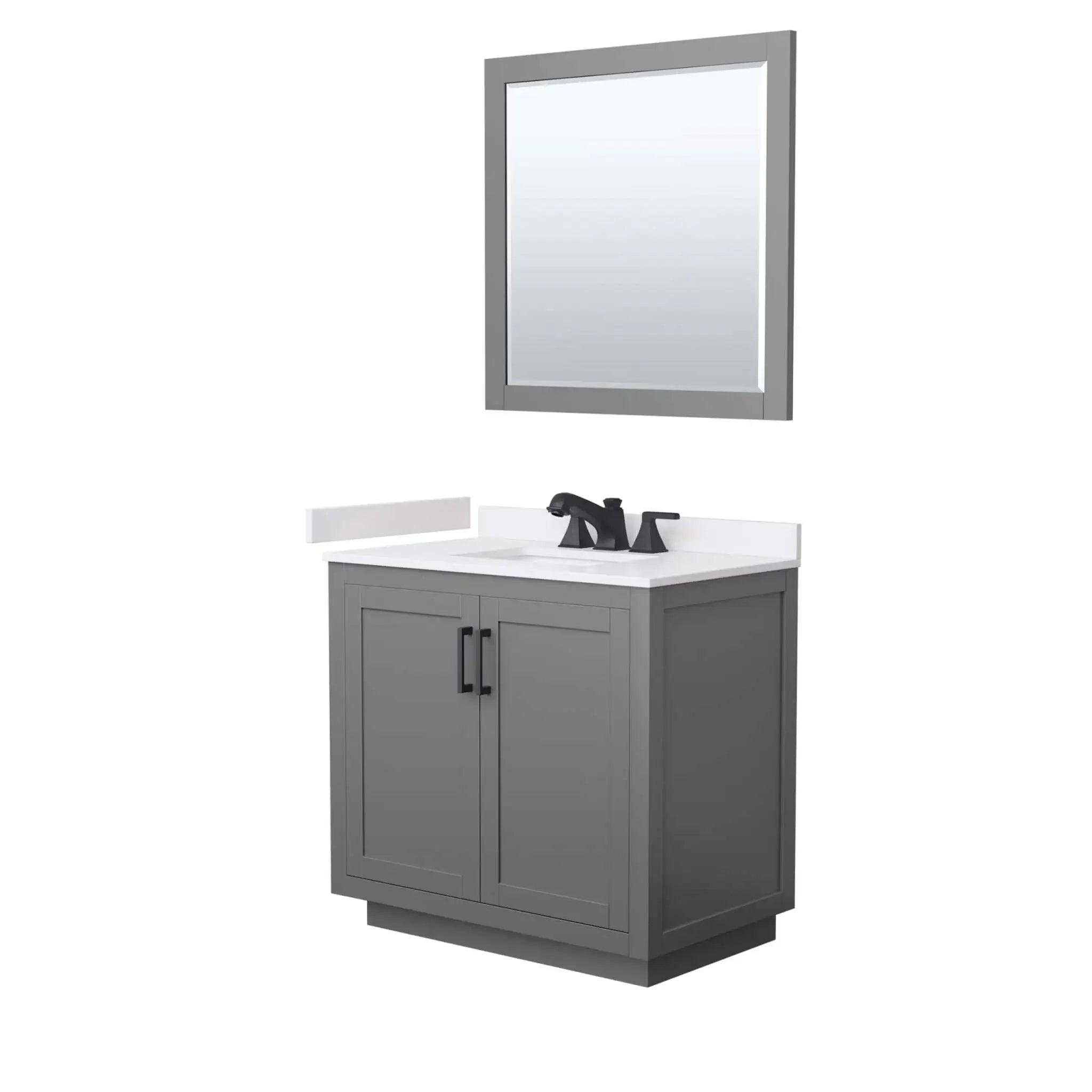 36" Miranda Single Bathroom Vanity in Dark Gray with Matte Black Trim & 34" Mirror by Wyndham