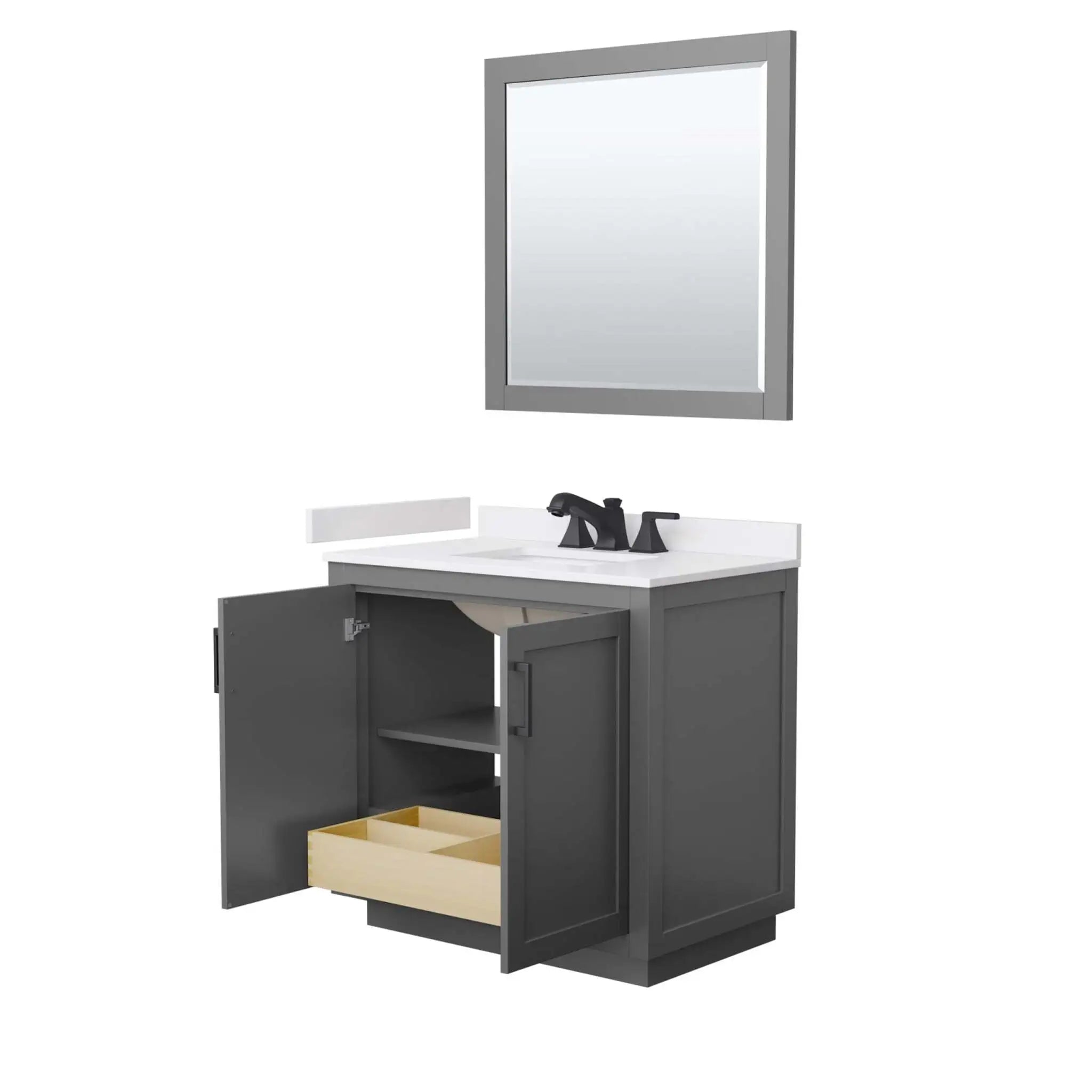 36" Miranda Single Bathroom Vanity in Dark Gray with Matte Black Trim & 34" Mirror by Wyndham