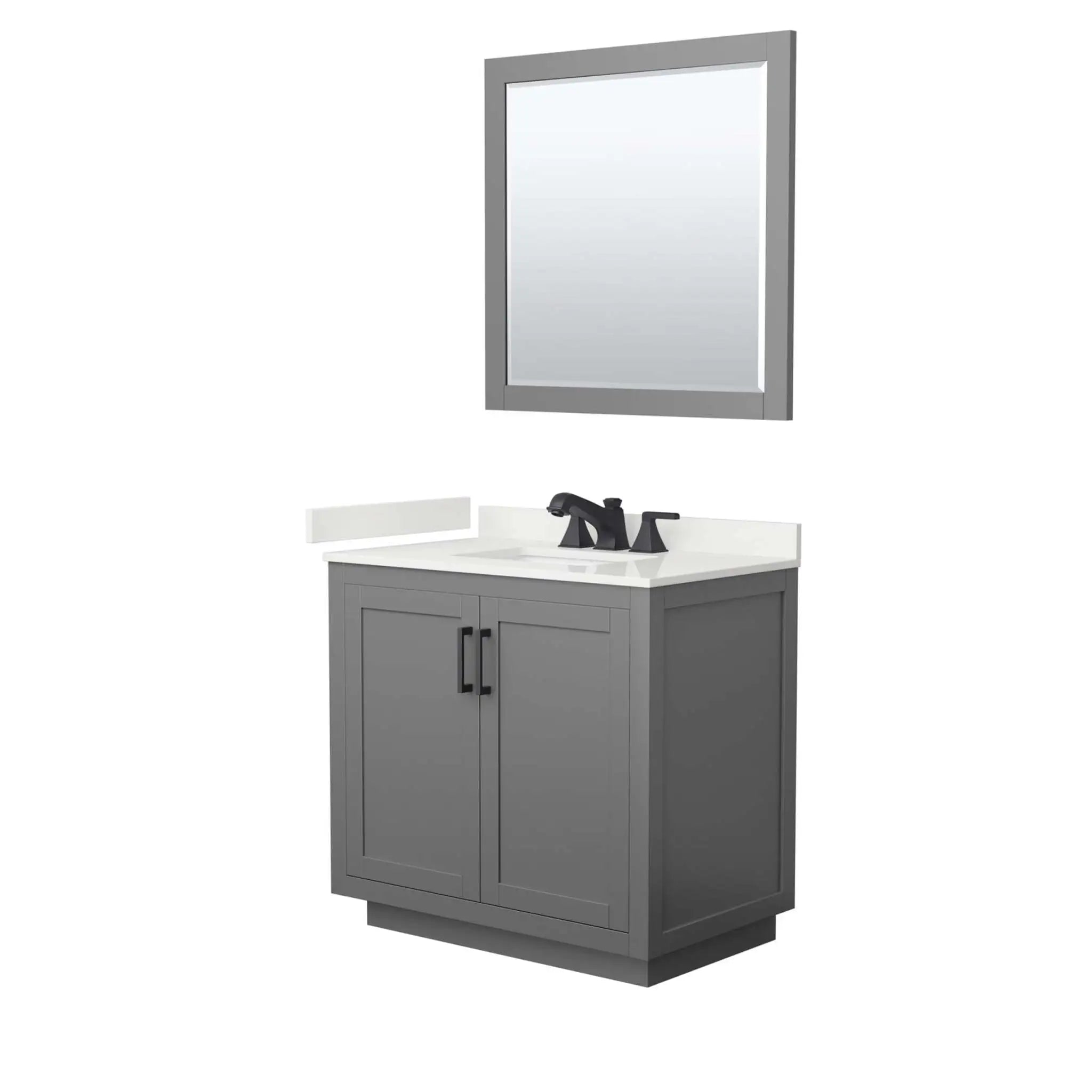 36" Miranda Single Bathroom Vanity in Dark Gray with Matte Black Trim & 34" Mirror by Wyndham