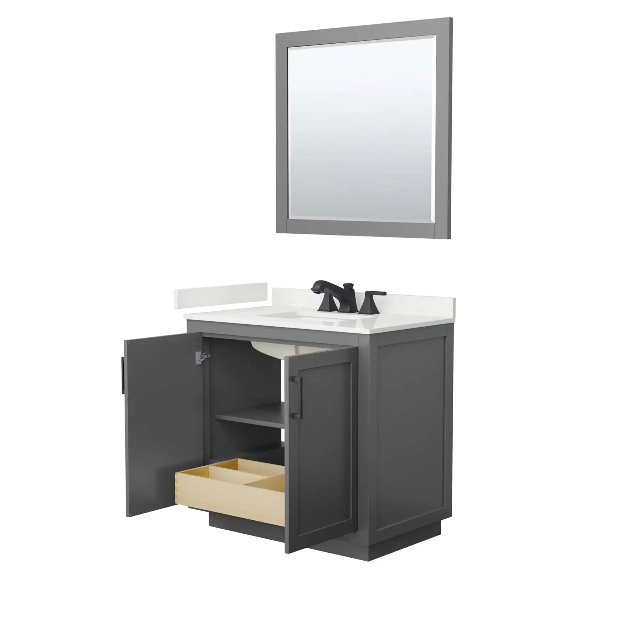 36" Miranda Single Bathroom Vanity in Dark Gray with Matte Black Trim & 34" Mirror by Wyndham