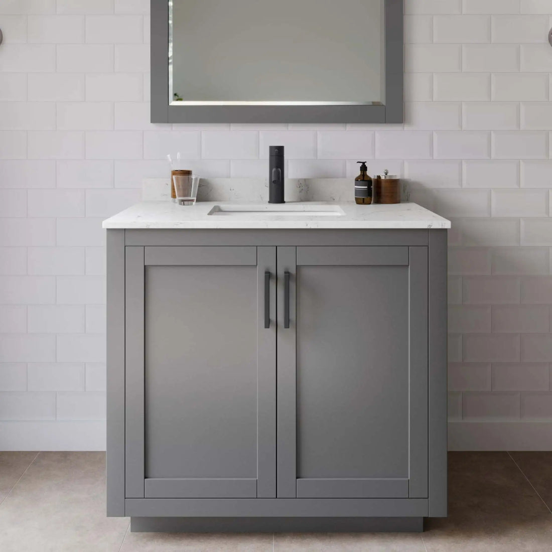 36" Miranda Single Bathroom Vanity in Dark Gray with Matte Black Trim by Wyndham