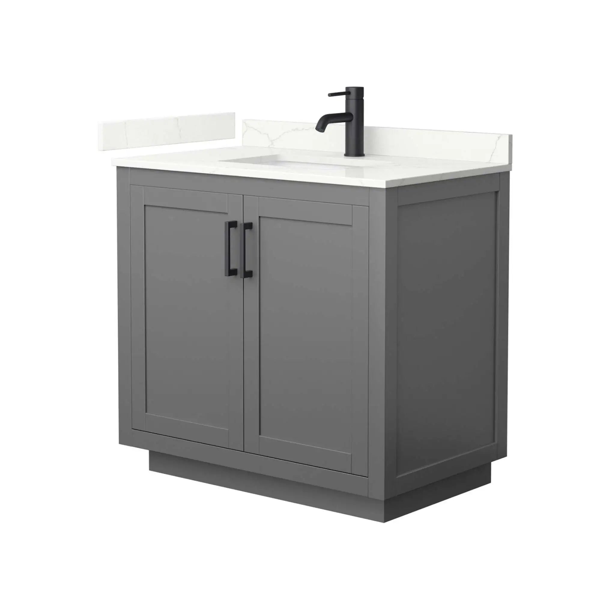 36" Miranda Single Bathroom Vanity in Dark Gray with Matte Black Trim by Wyndham