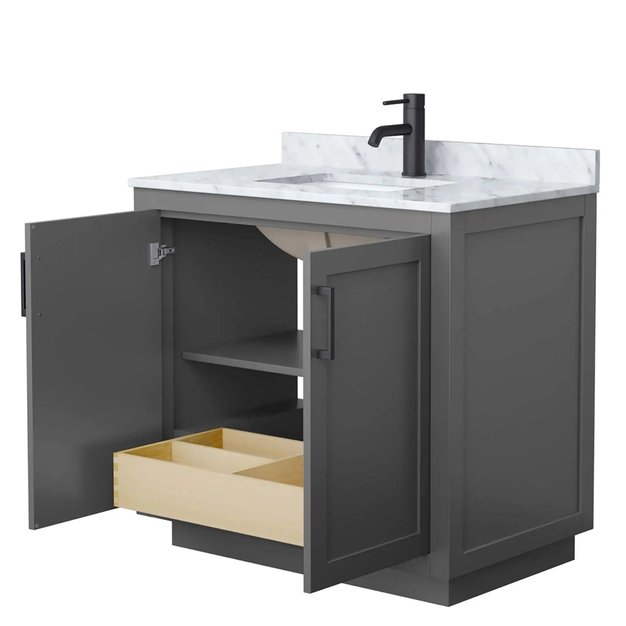 36" Miranda Single Bathroom Vanity in Dark Gray with Matte Black Trim by Wyndham