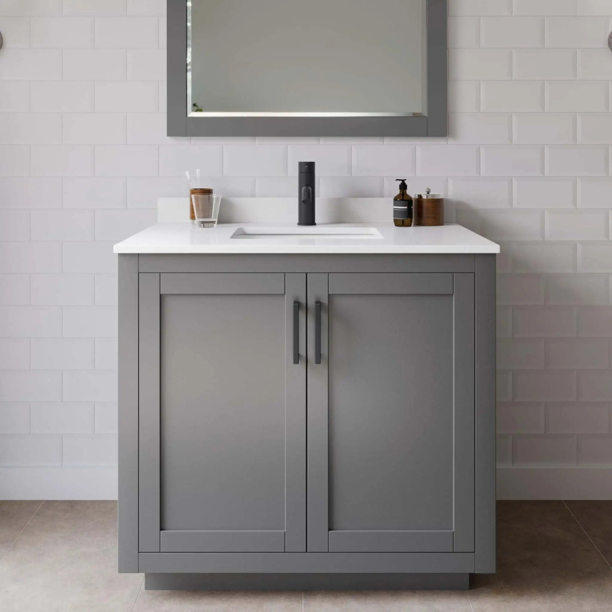 36" Miranda Single Bathroom Vanity in Dark Gray with Matte Black Trim by Wyndham