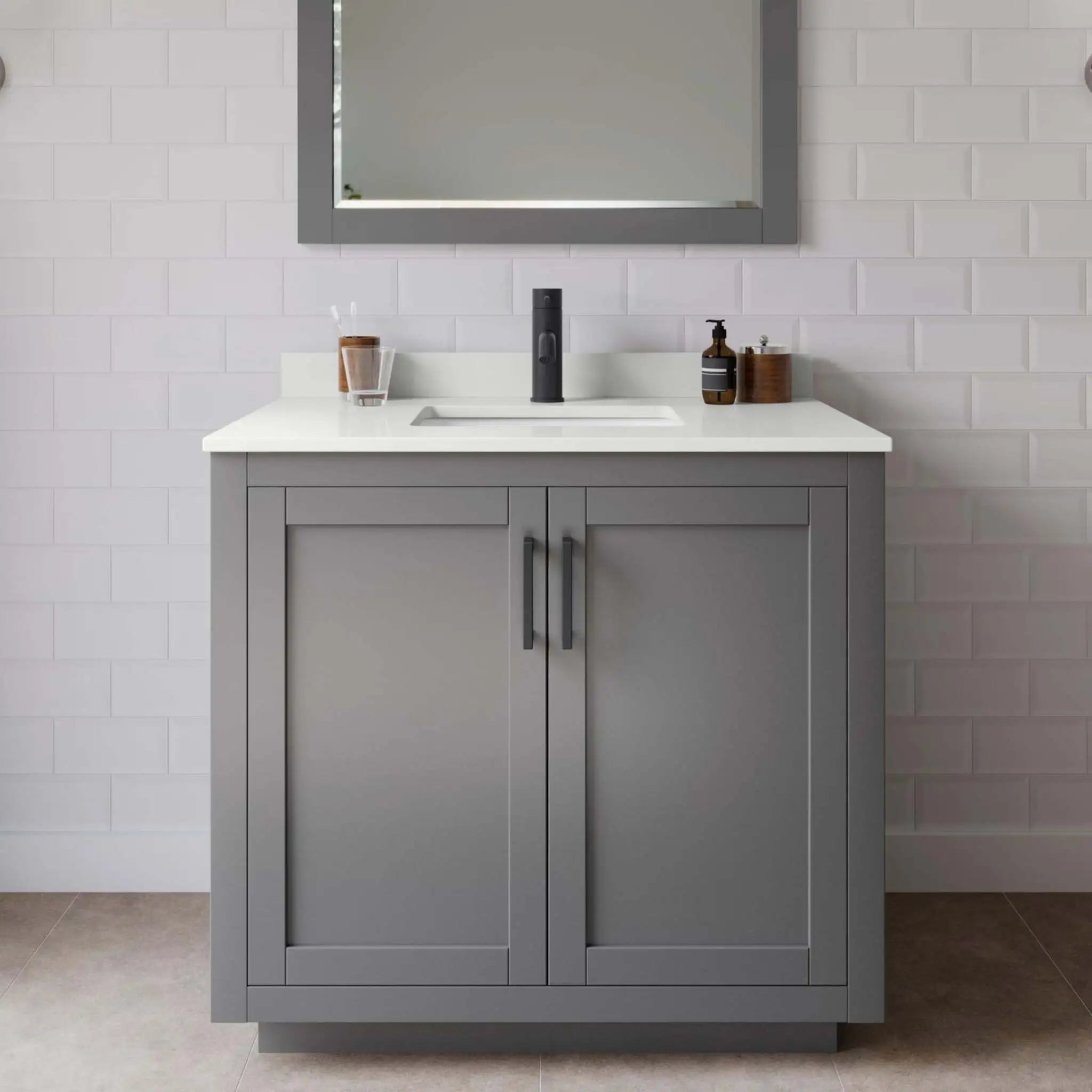 36" Miranda Single Bathroom Vanity in Dark Gray with Matte Black Trim by Wyndham