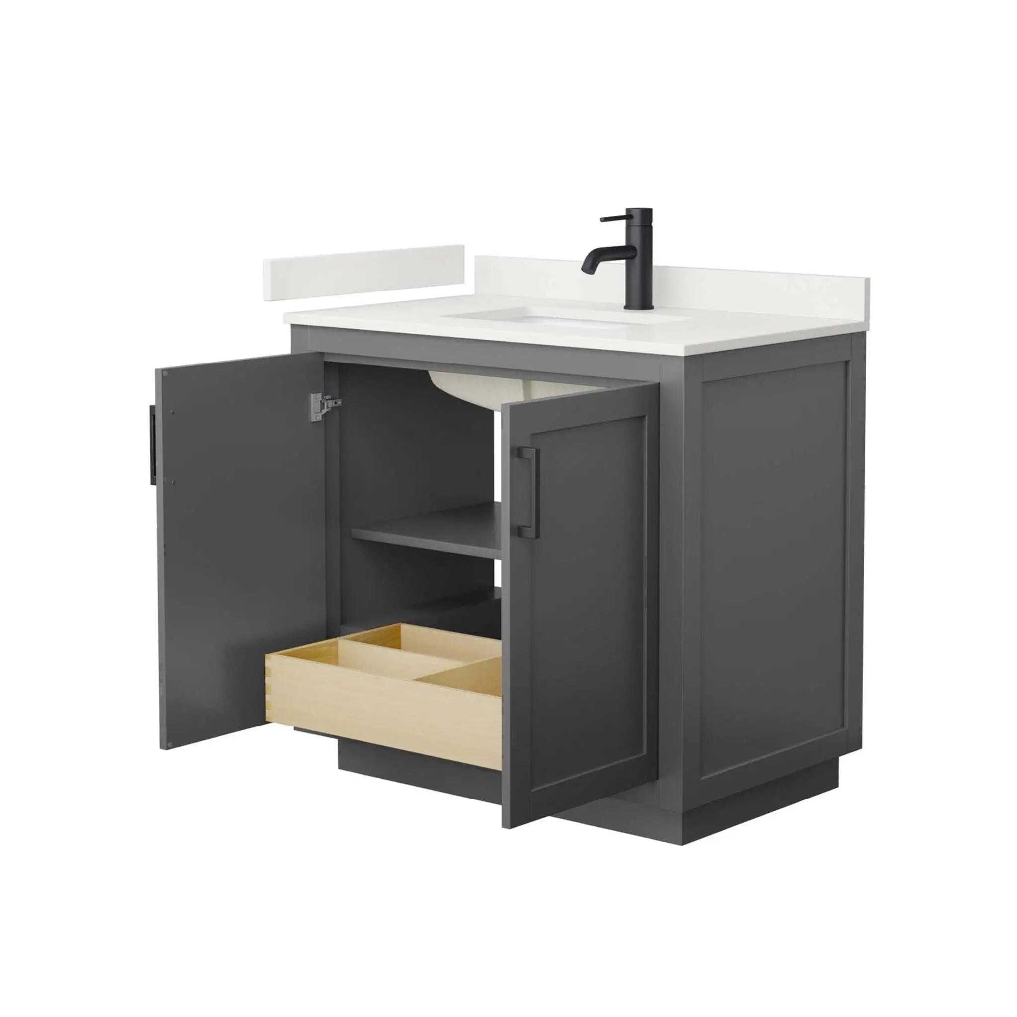 36" Miranda Single Bathroom Vanity in Dark Gray with Matte Black Trim by Wyndham