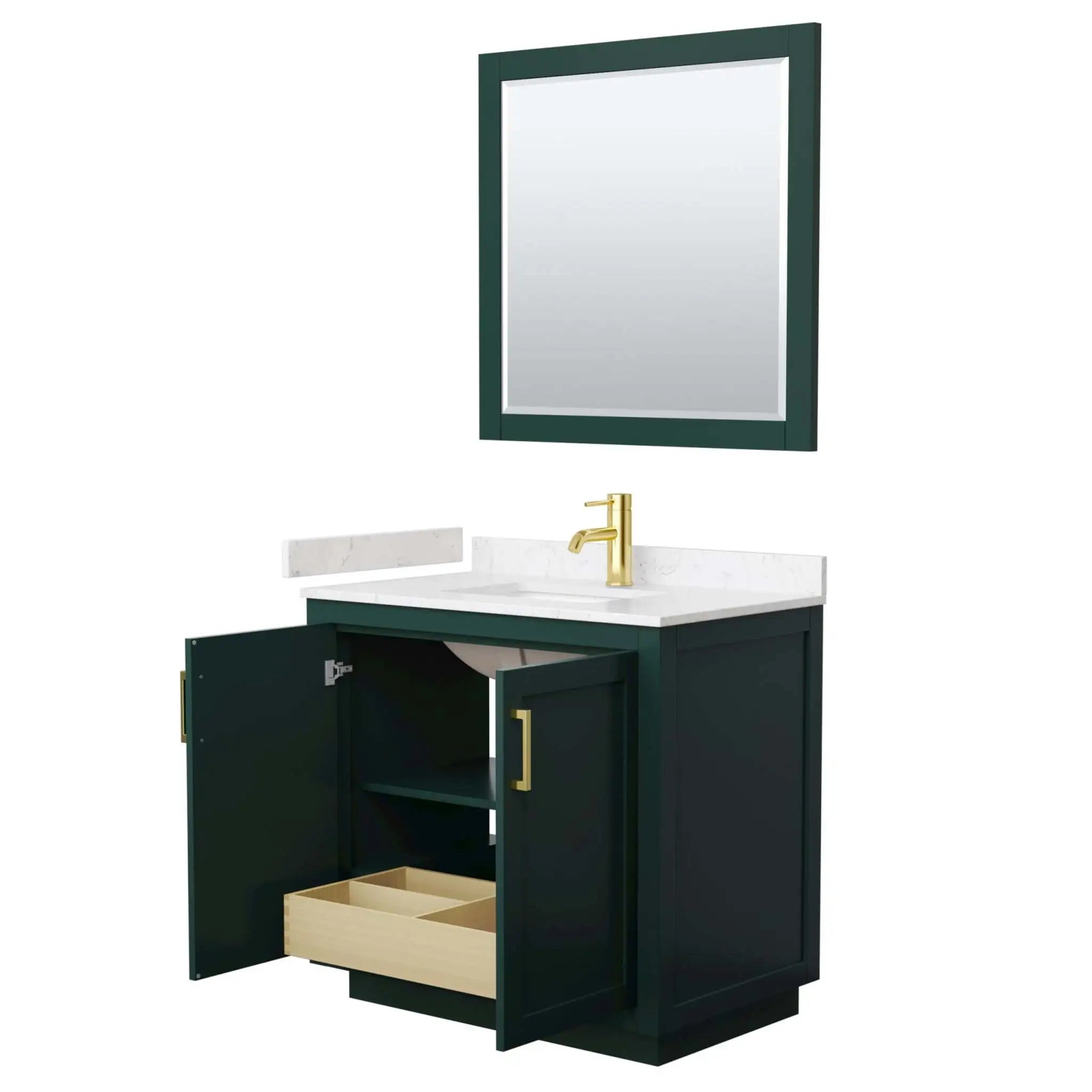 36" Miranda Single Bathroom Vanity in Green with Brushed Gold Trim & 34" Mirror by Wyndham
