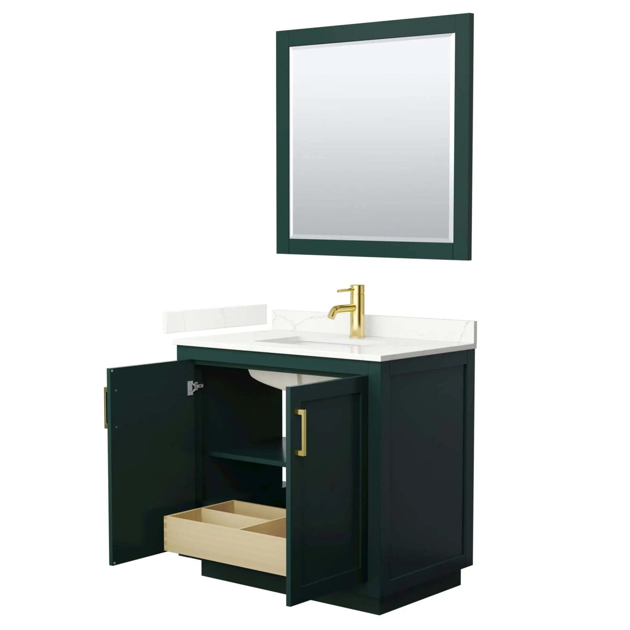 36" Miranda Single Bathroom Vanity in Green with Brushed Gold Trim & 34" Mirror by Wyndham