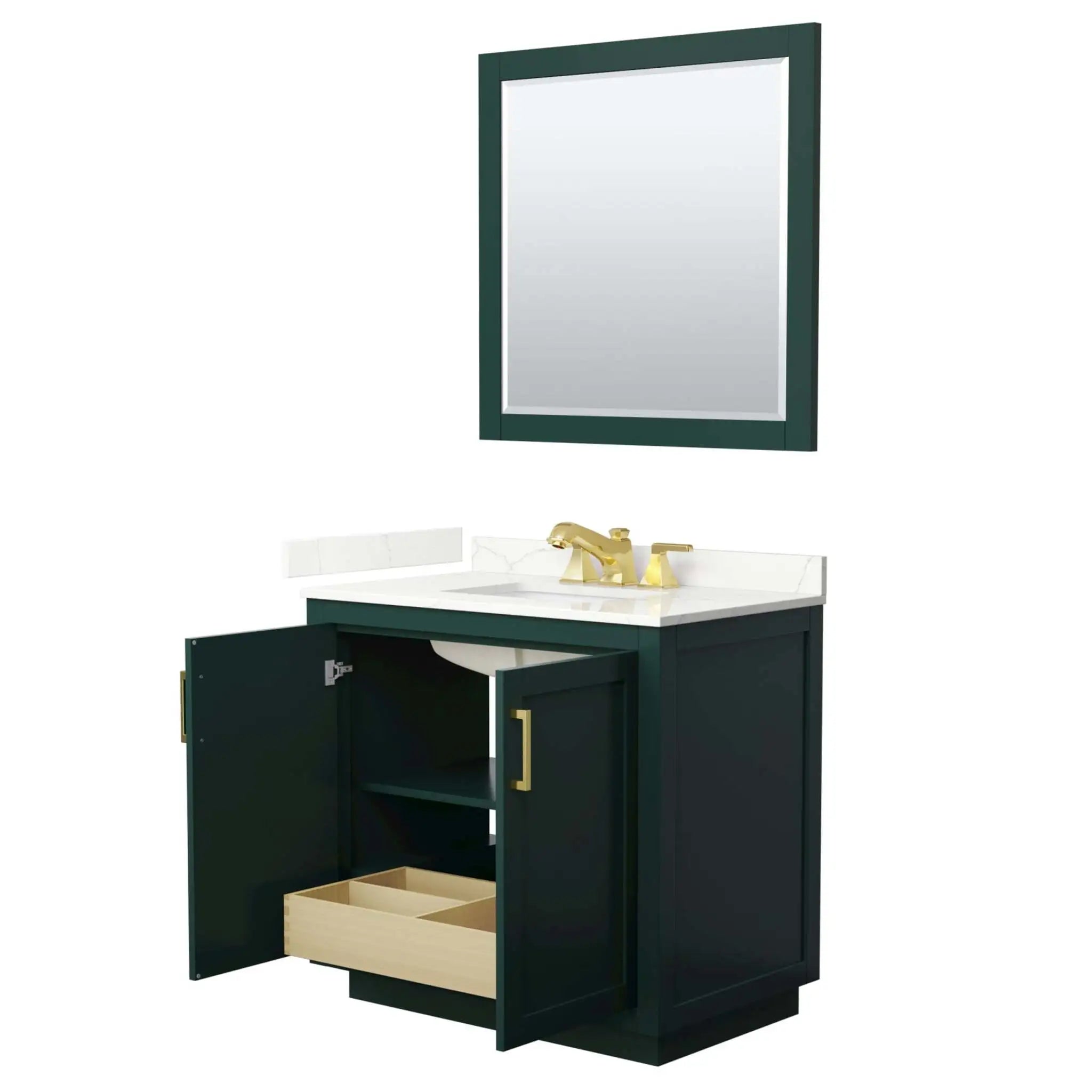 36" Miranda Single Bathroom Vanity in Green with Brushed Gold Trim & 34" Mirror by Wyndham