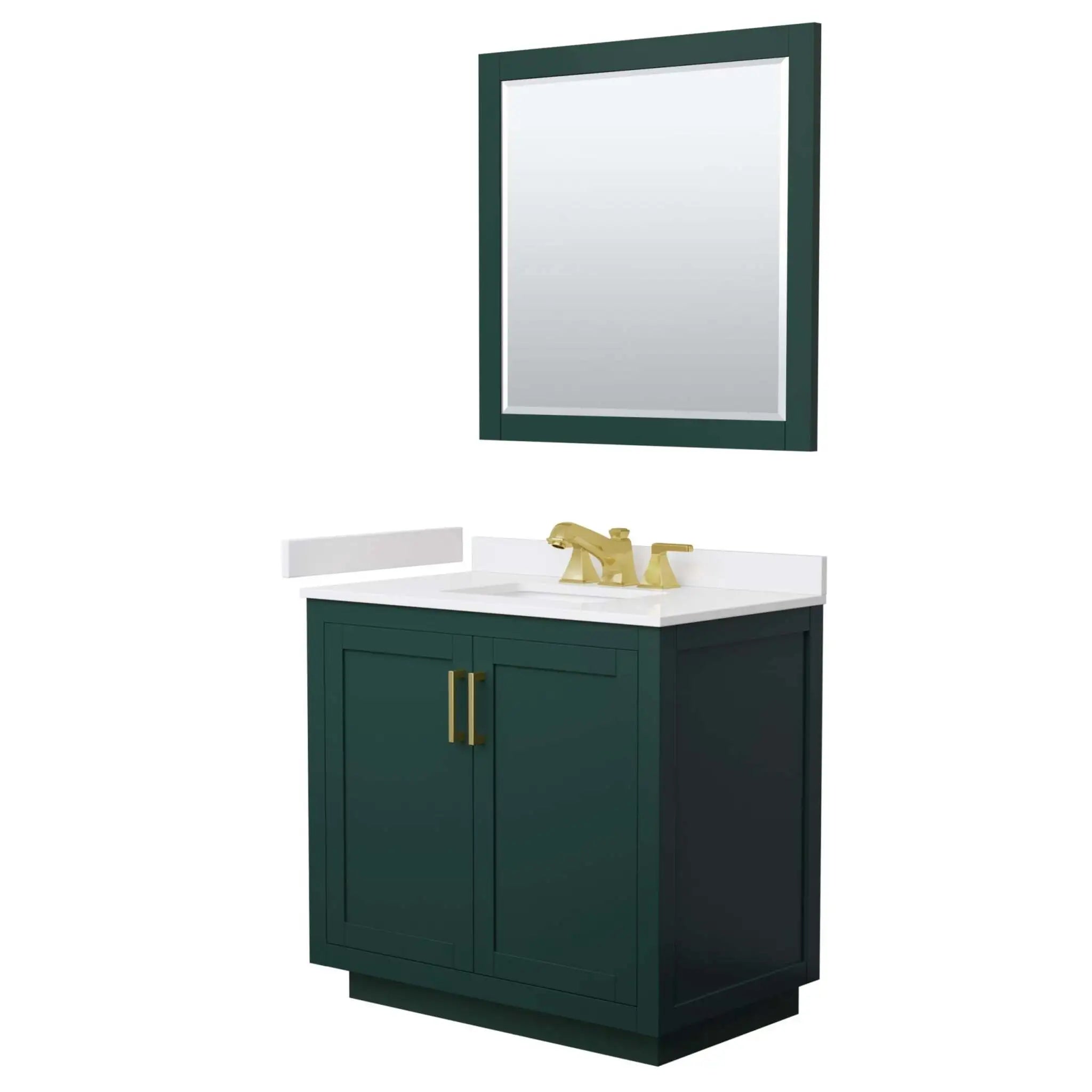 36" Miranda Single Bathroom Vanity in Green with Brushed Gold Trim & 34" Mirror by Wyndham