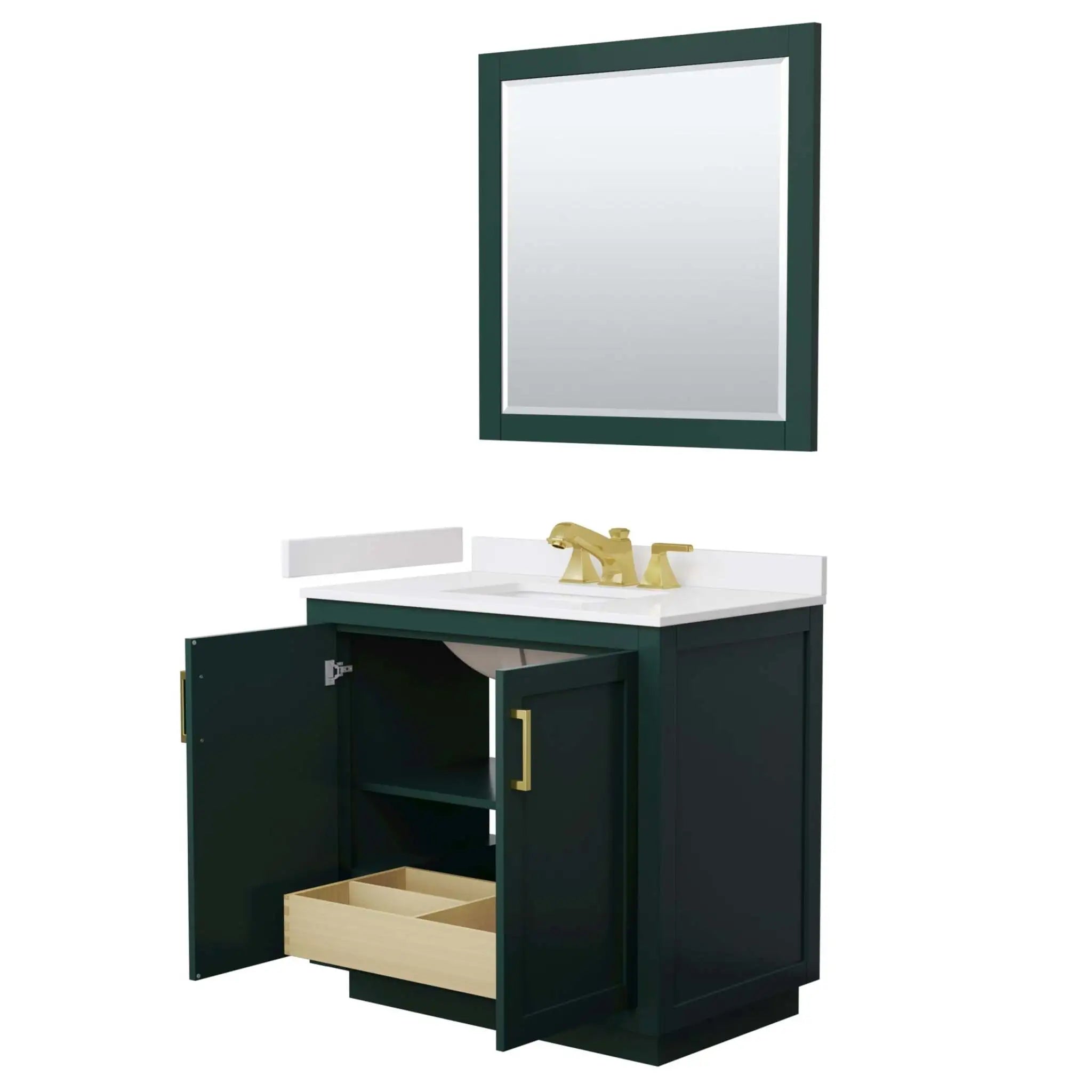 36" Miranda Single Bathroom Vanity in Green with Brushed Gold Trim & 34" Mirror by Wyndham