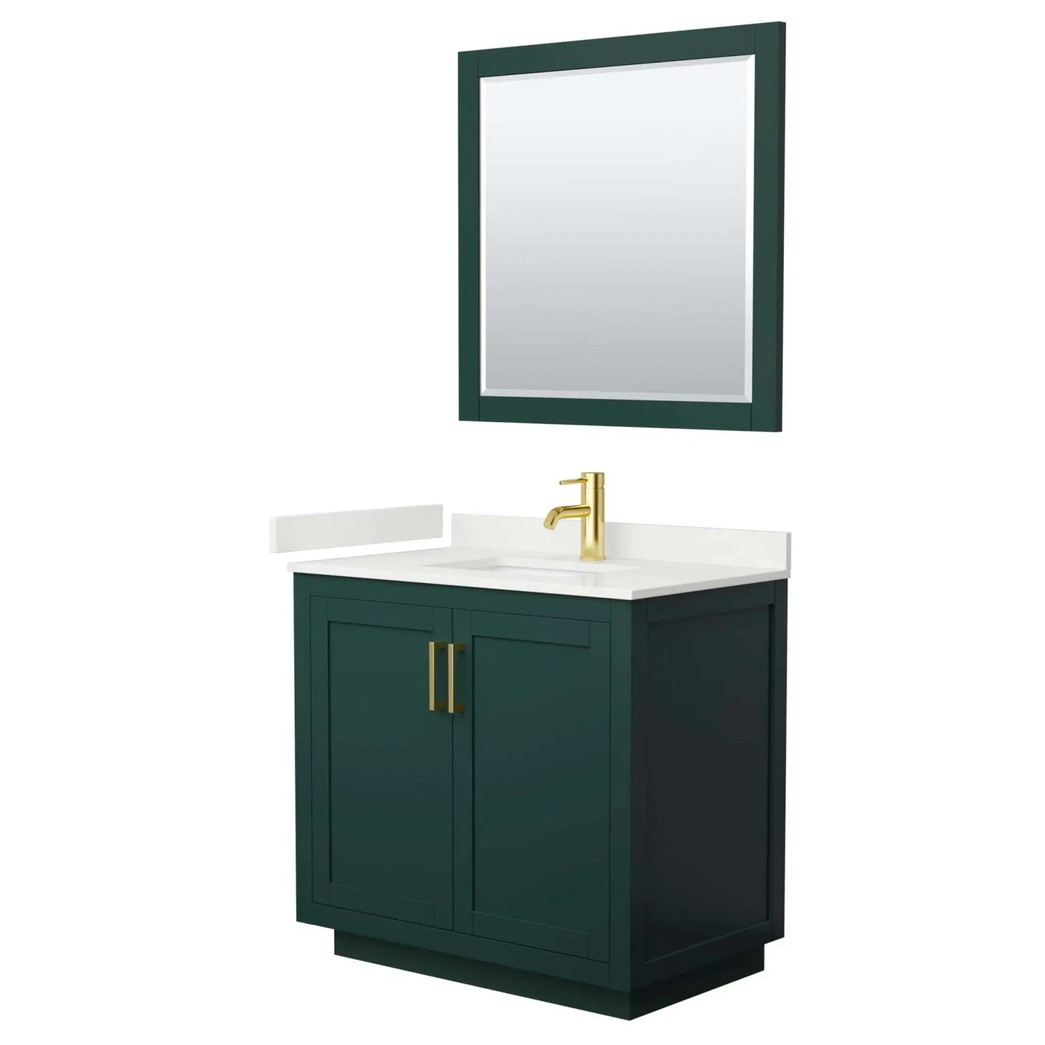 36" Miranda Single Bathroom Vanity in Green with Brushed Gold Trim & 34" Mirror by Wyndham