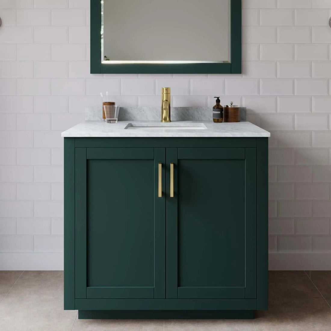 36" Miranda Single Bathroom Vanity in Green with Brushed Gold Trim by Wyndham