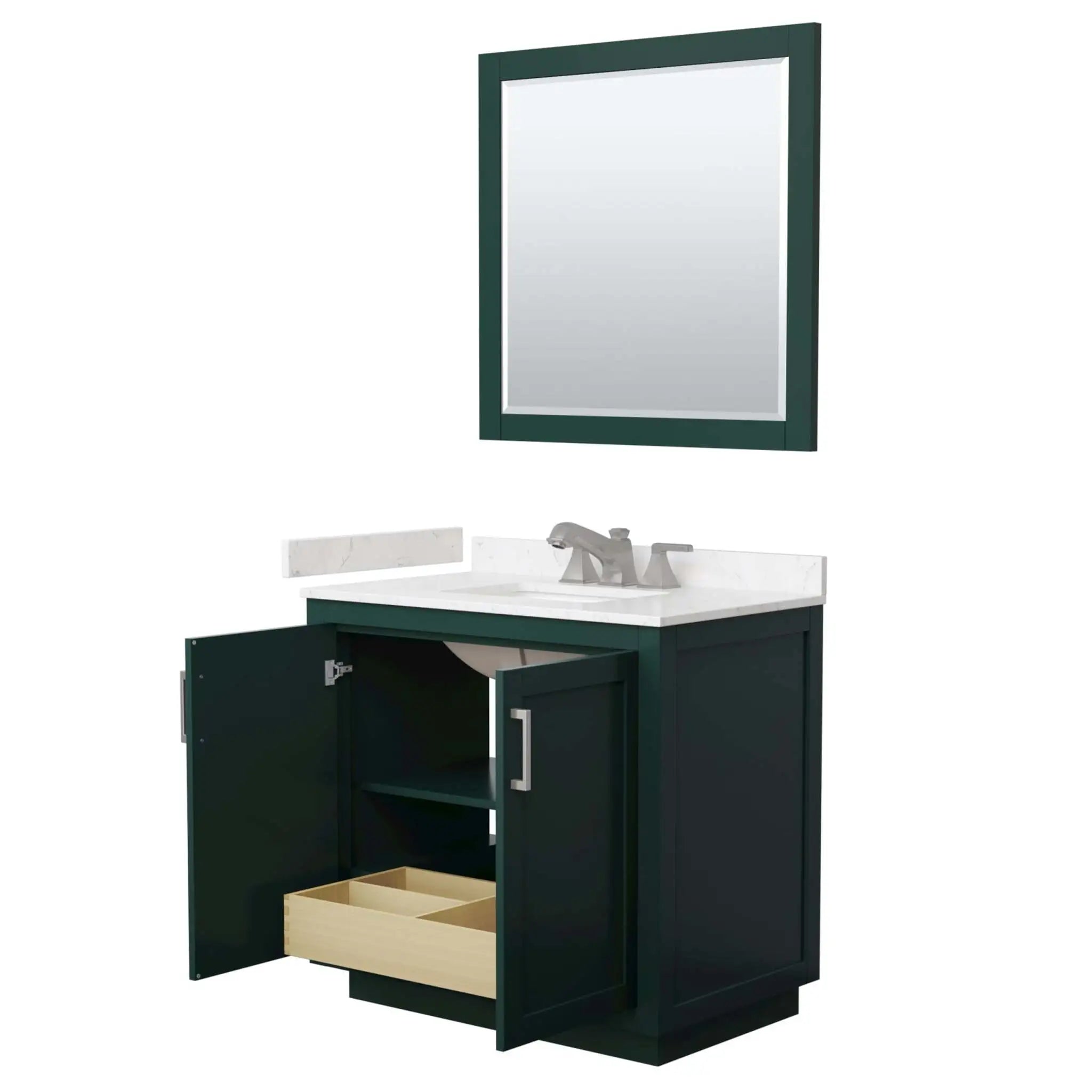 36" Miranda Single Bathroom Vanity in Green with Brushed Nickel Trim & 34" Mirror by Wyndham