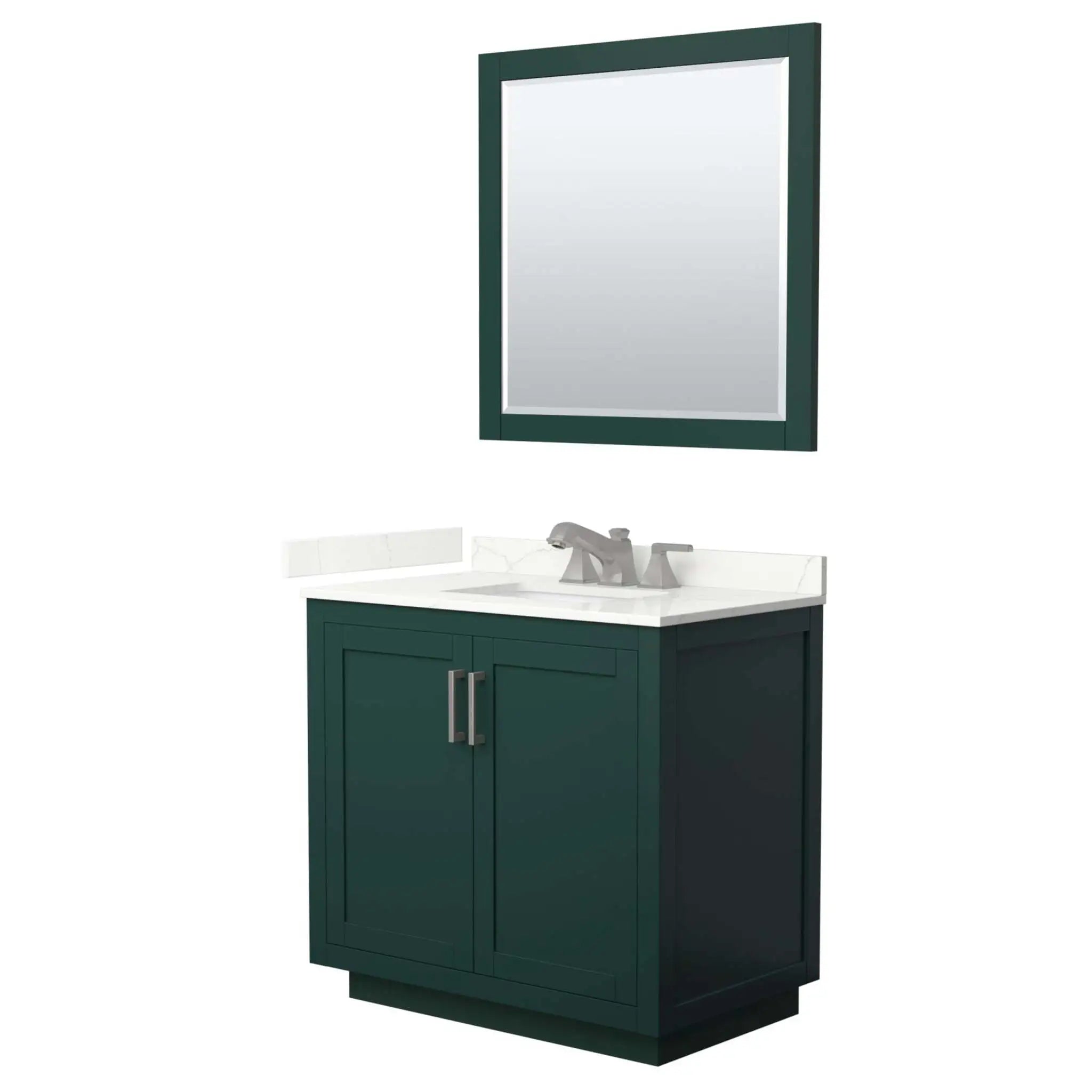 36" Miranda Single Bathroom Vanity in Green with Brushed Nickel Trim & 34" Mirror by Wyndham