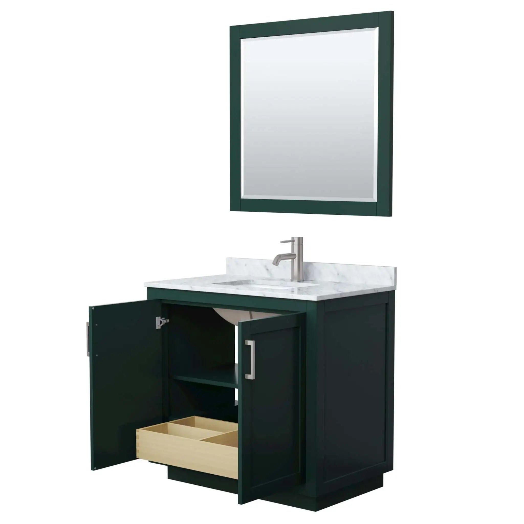 36" Miranda Single Bathroom Vanity in Green with Brushed Nickel Trim & 34" Mirror by Wyndham