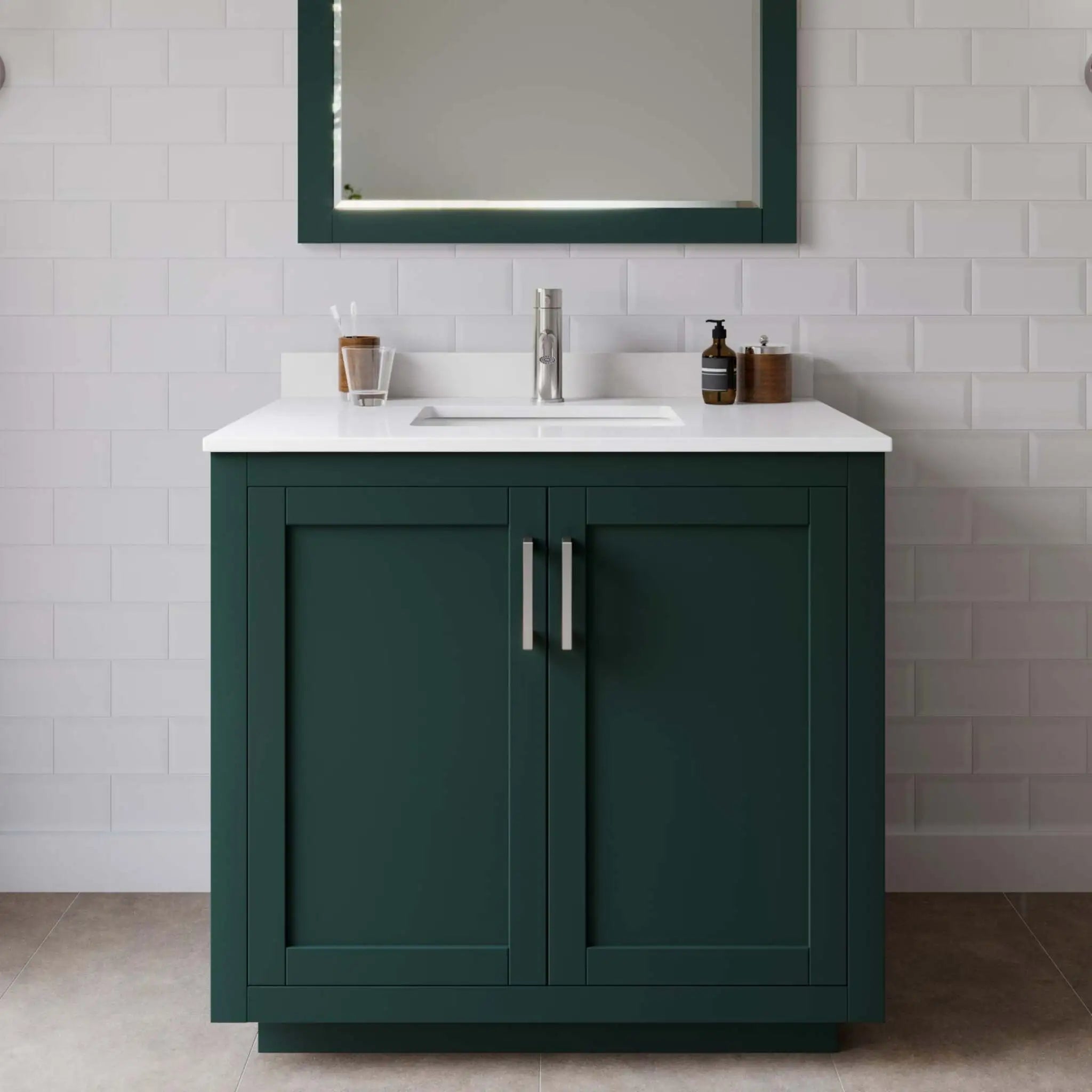 36" Miranda Single Bathroom Vanity in Green with Brushed Nickel Trim & 34" Mirror by Wyndham