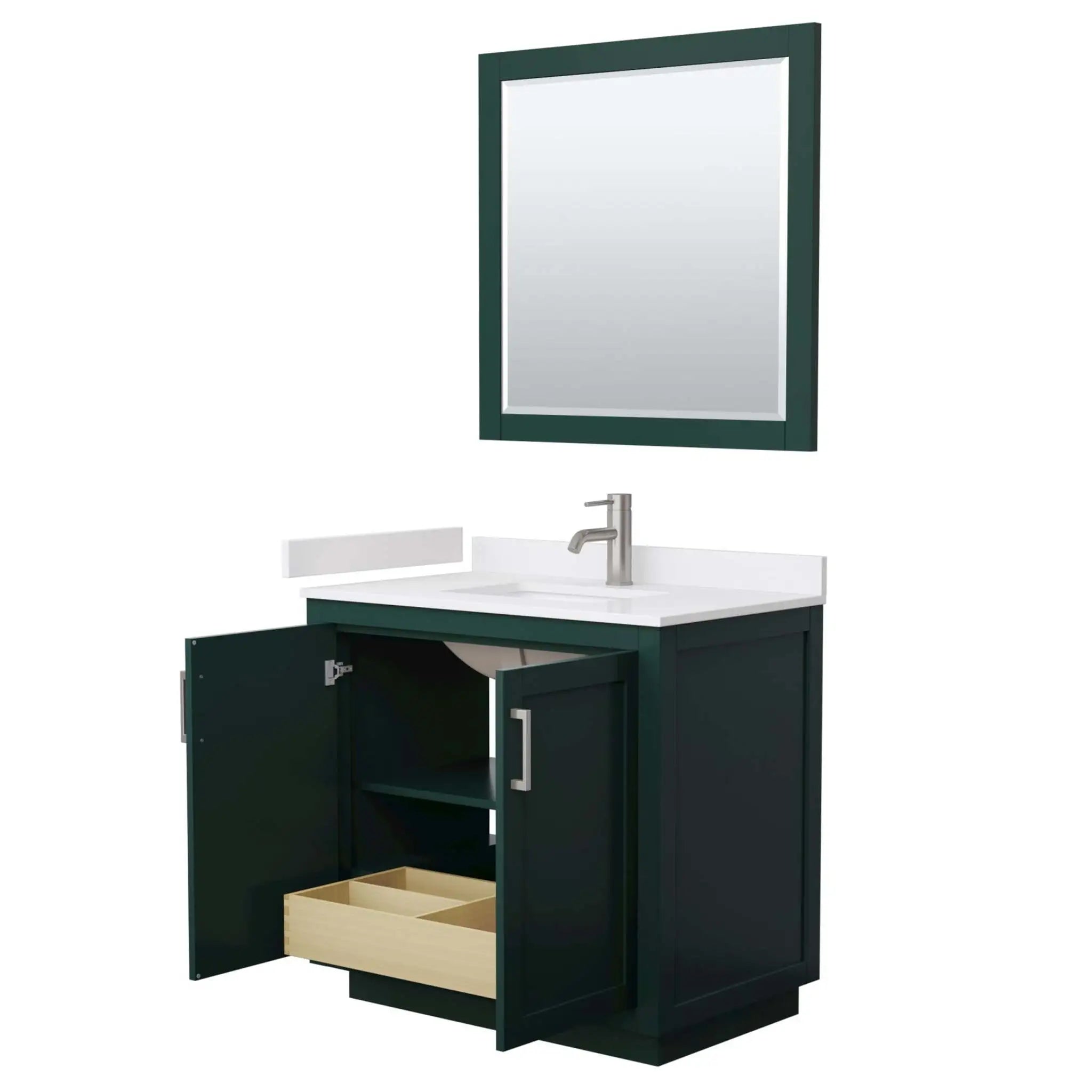 36" Miranda Single Bathroom Vanity in Green with Brushed Nickel Trim & 34" Mirror by Wyndham