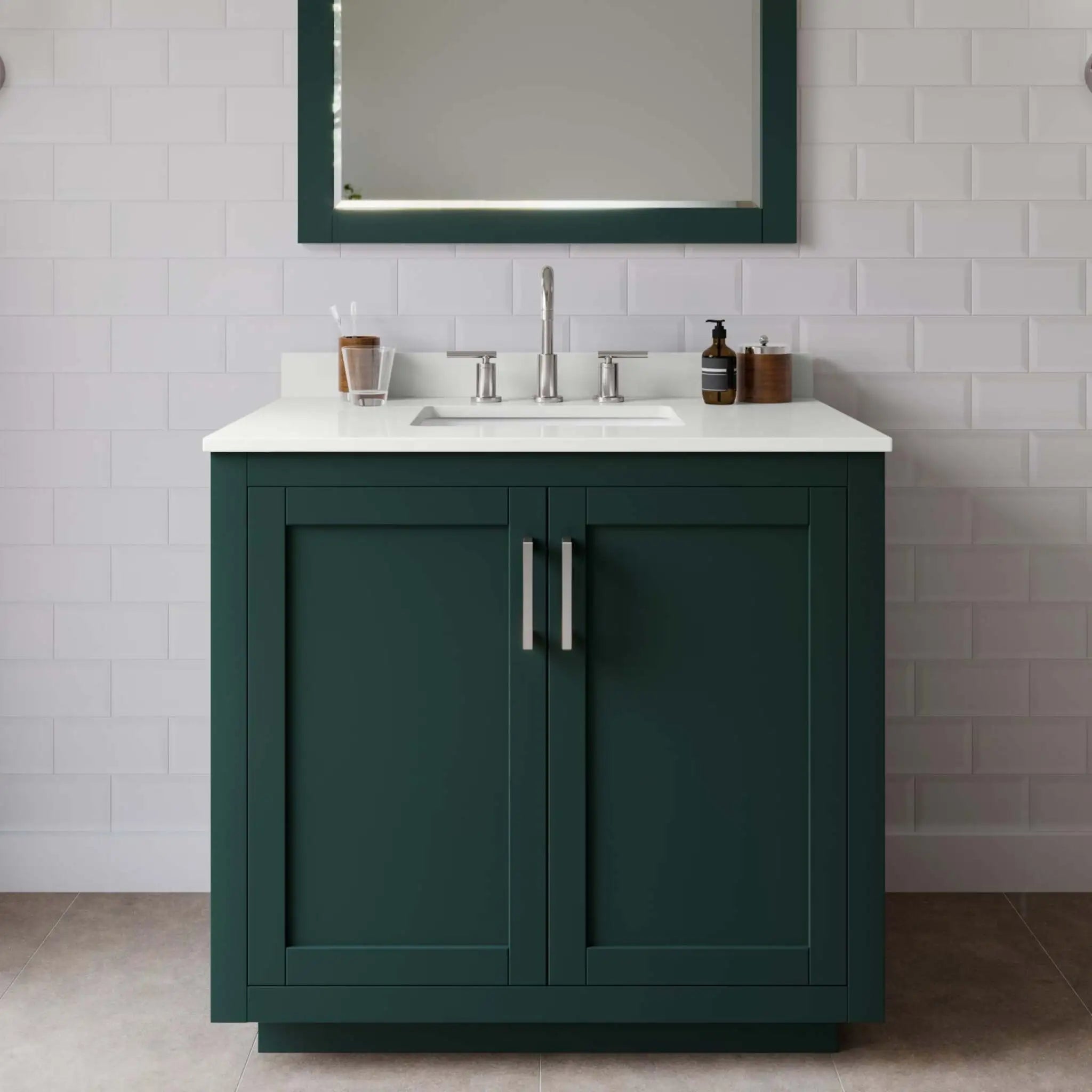 36" Miranda Single Bathroom Vanity in Green with Brushed Nickel Trim & 34" Mirror by Wyndham