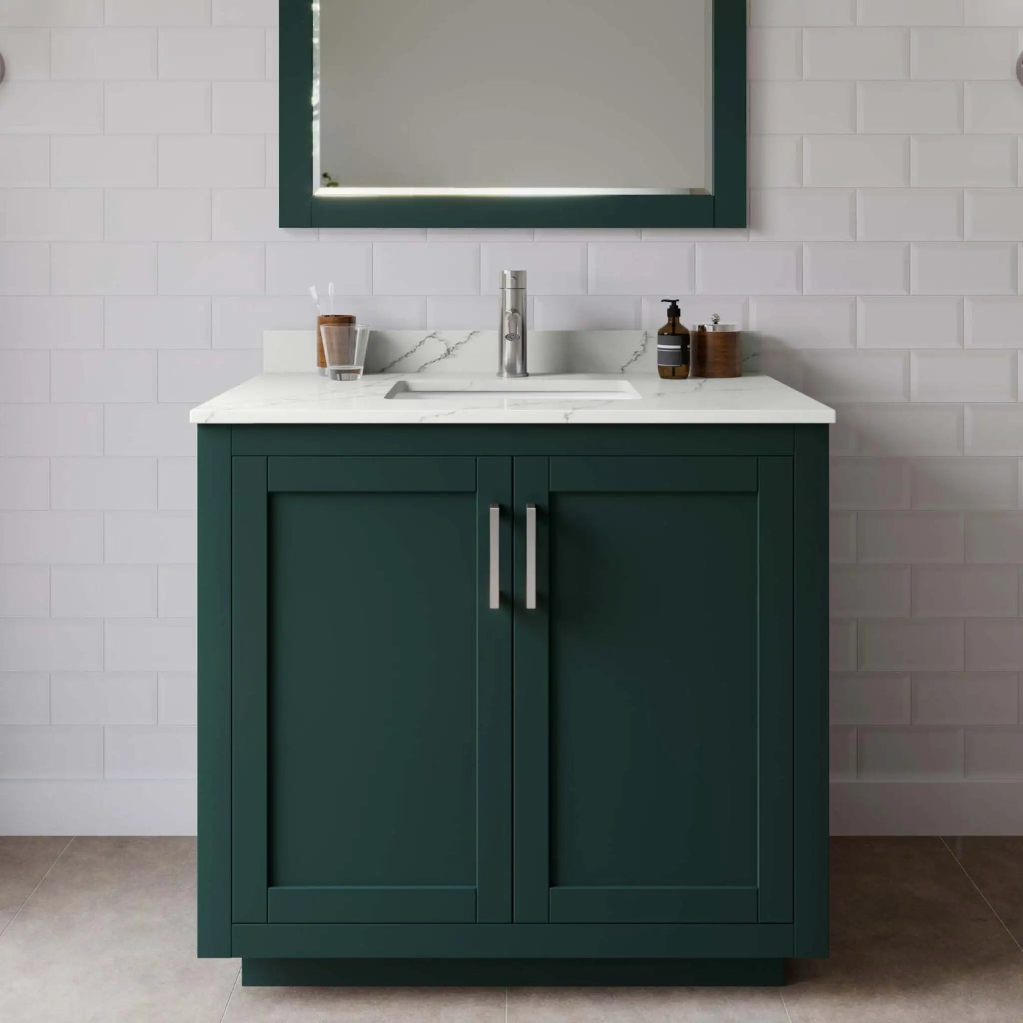 36" Miranda Single Bathroom Vanity in Green with Brushed Nickel Trim by Wyndham