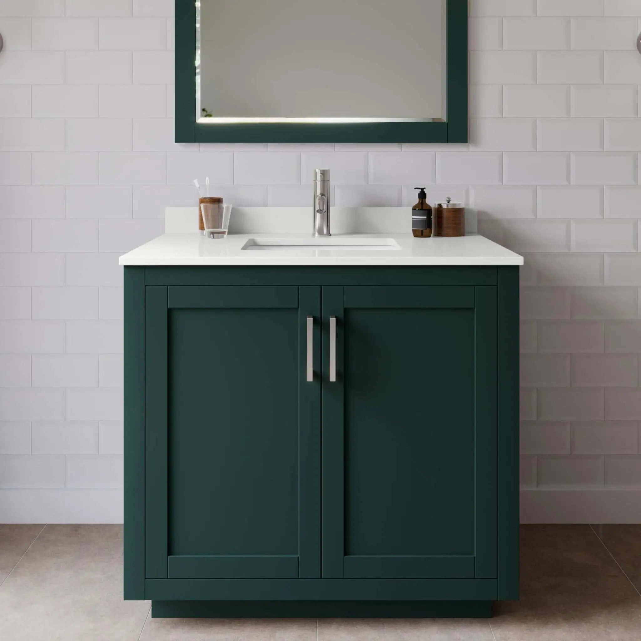 36" Miranda Single Bathroom Vanity in Green with Brushed Nickel Trim by Wyndham
