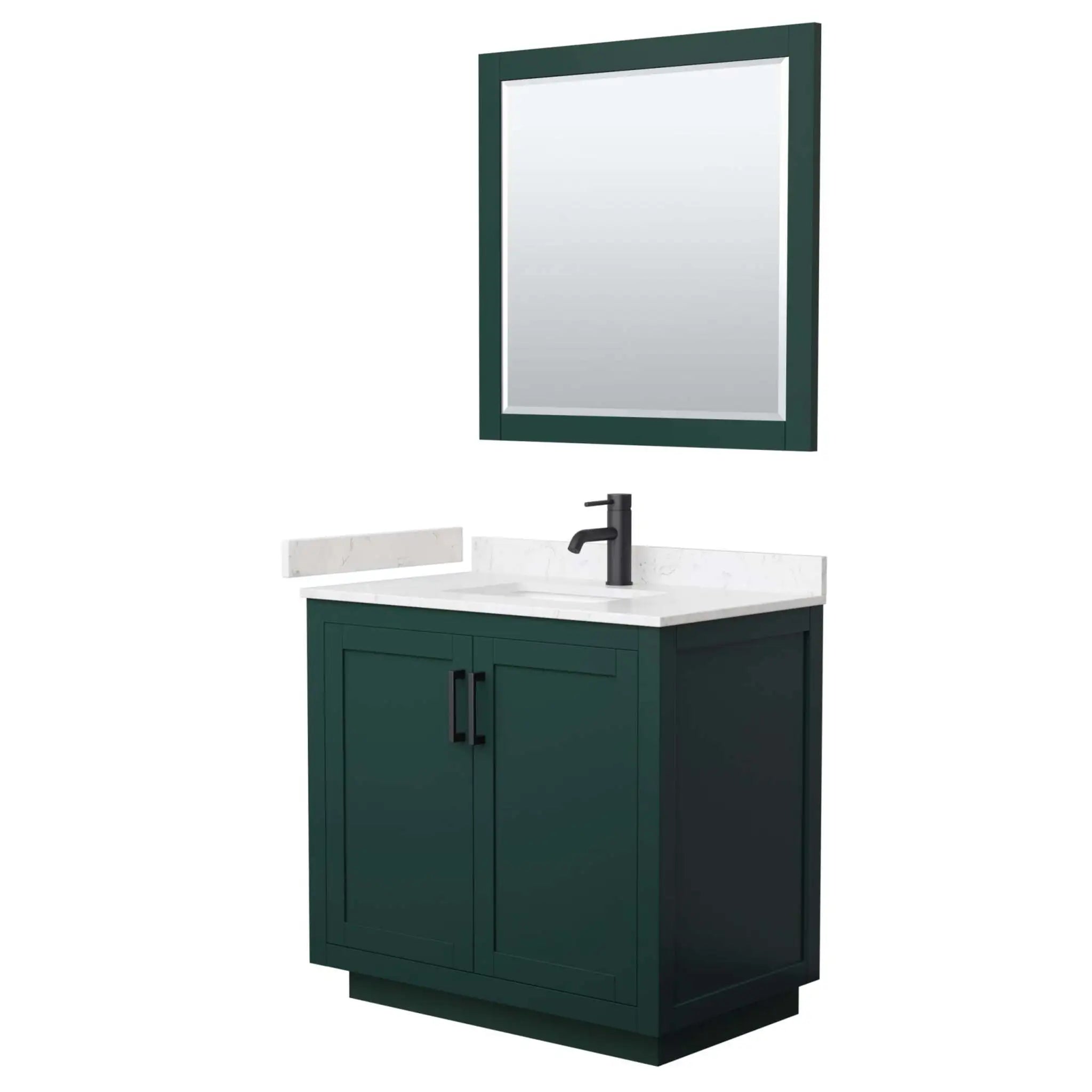 36" Miranda Single Bathroom Vanity in Green with Matte Black Trim & 34" Mirror by Wyndham