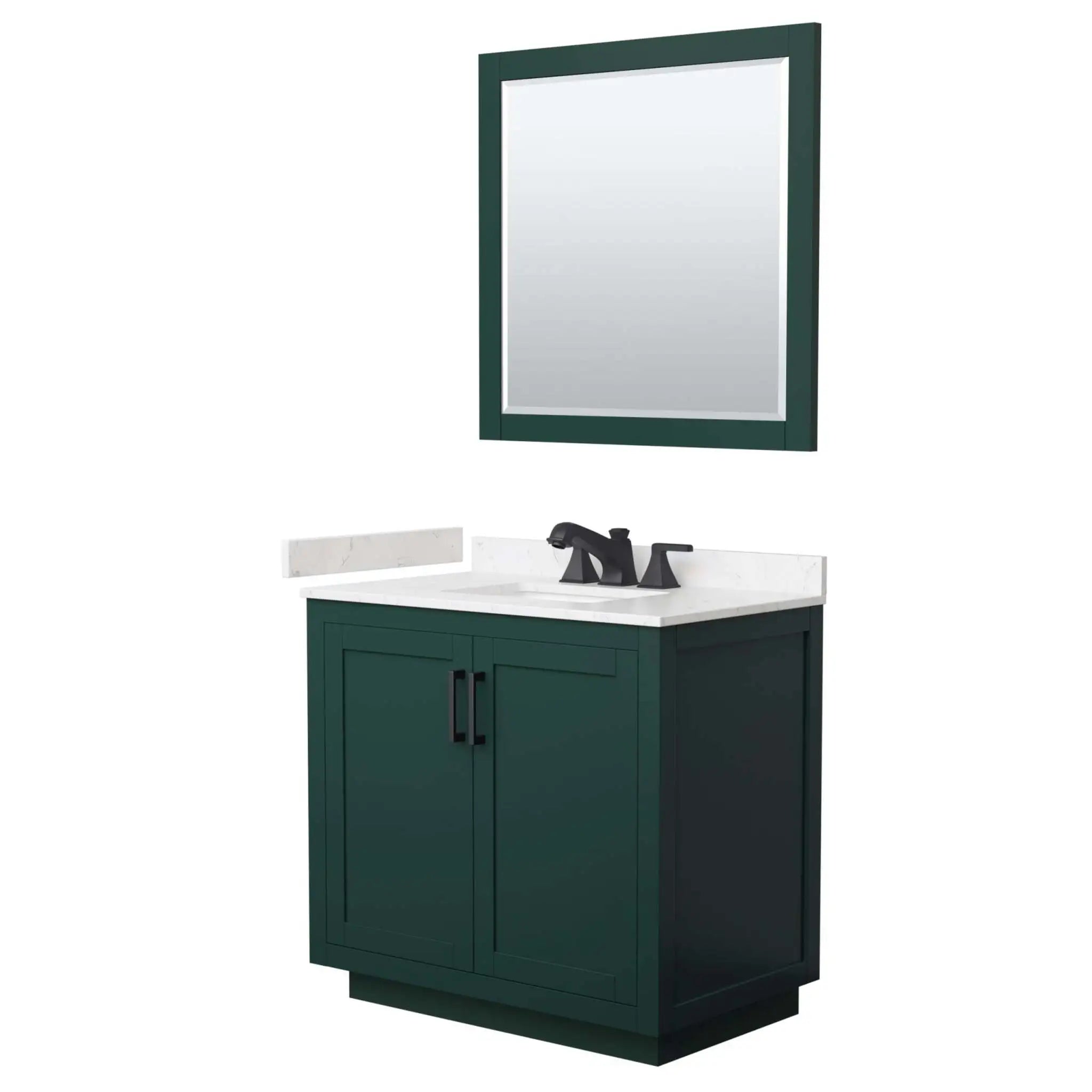 36" Miranda Single Bathroom Vanity in Green with Matte Black Trim & 34" Mirror by Wyndham