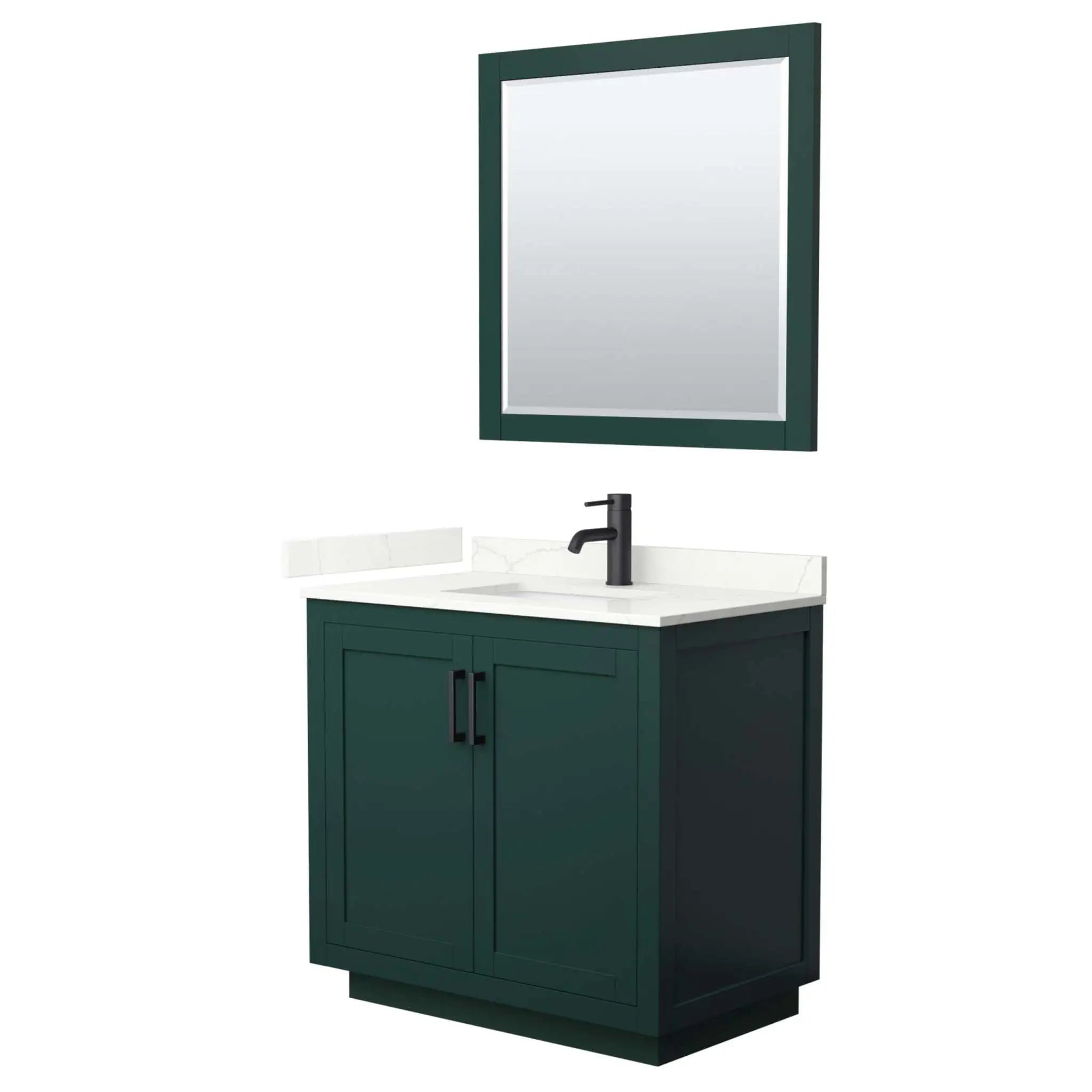 36" Miranda Single Bathroom Vanity in Green with Matte Black Trim & 34" Mirror by Wyndham