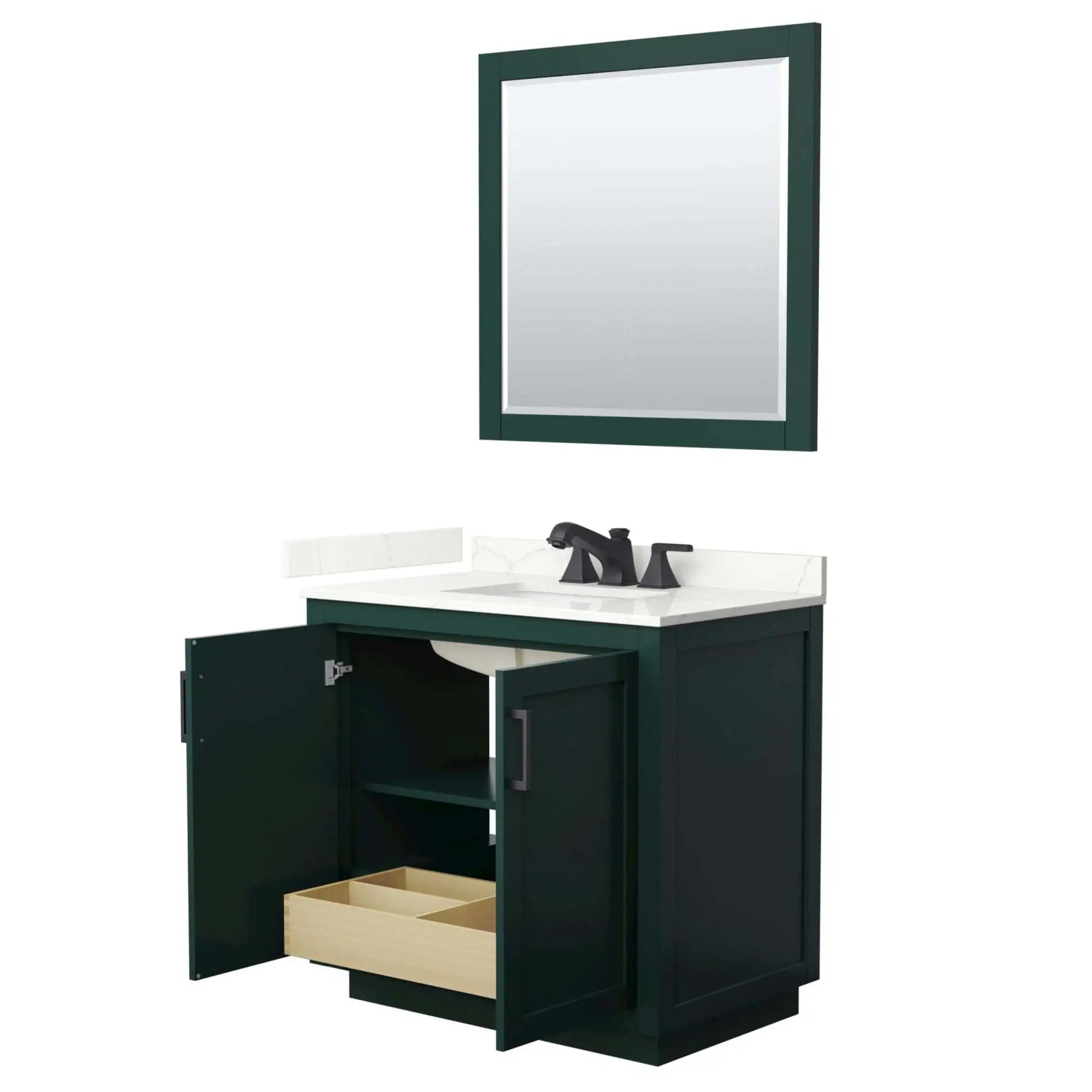 36" Miranda Single Bathroom Vanity in Green with Matte Black Trim & 34" Mirror by Wyndham